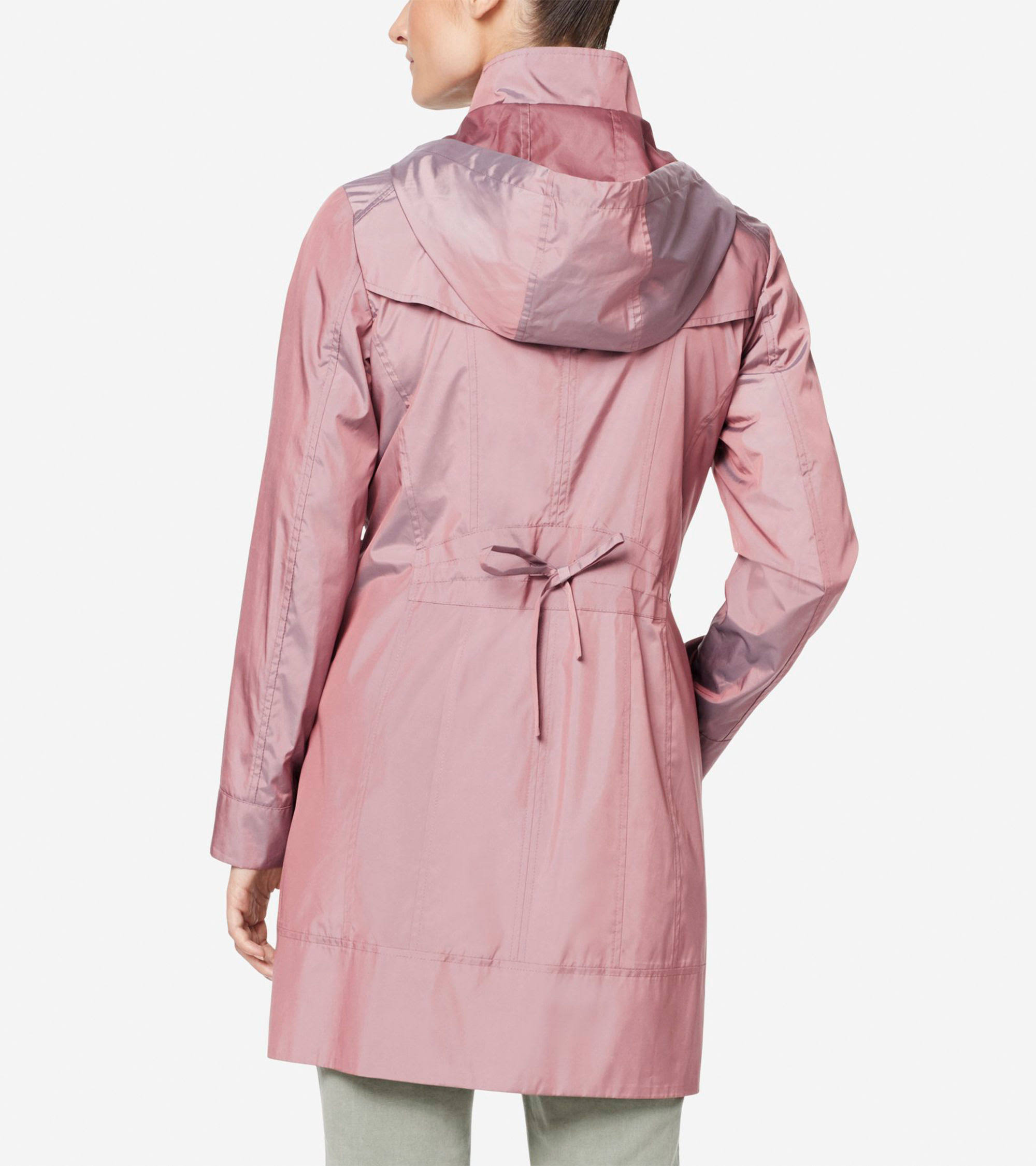 Cole Haan Women's Packable Hooded Rain Jacket with Bow