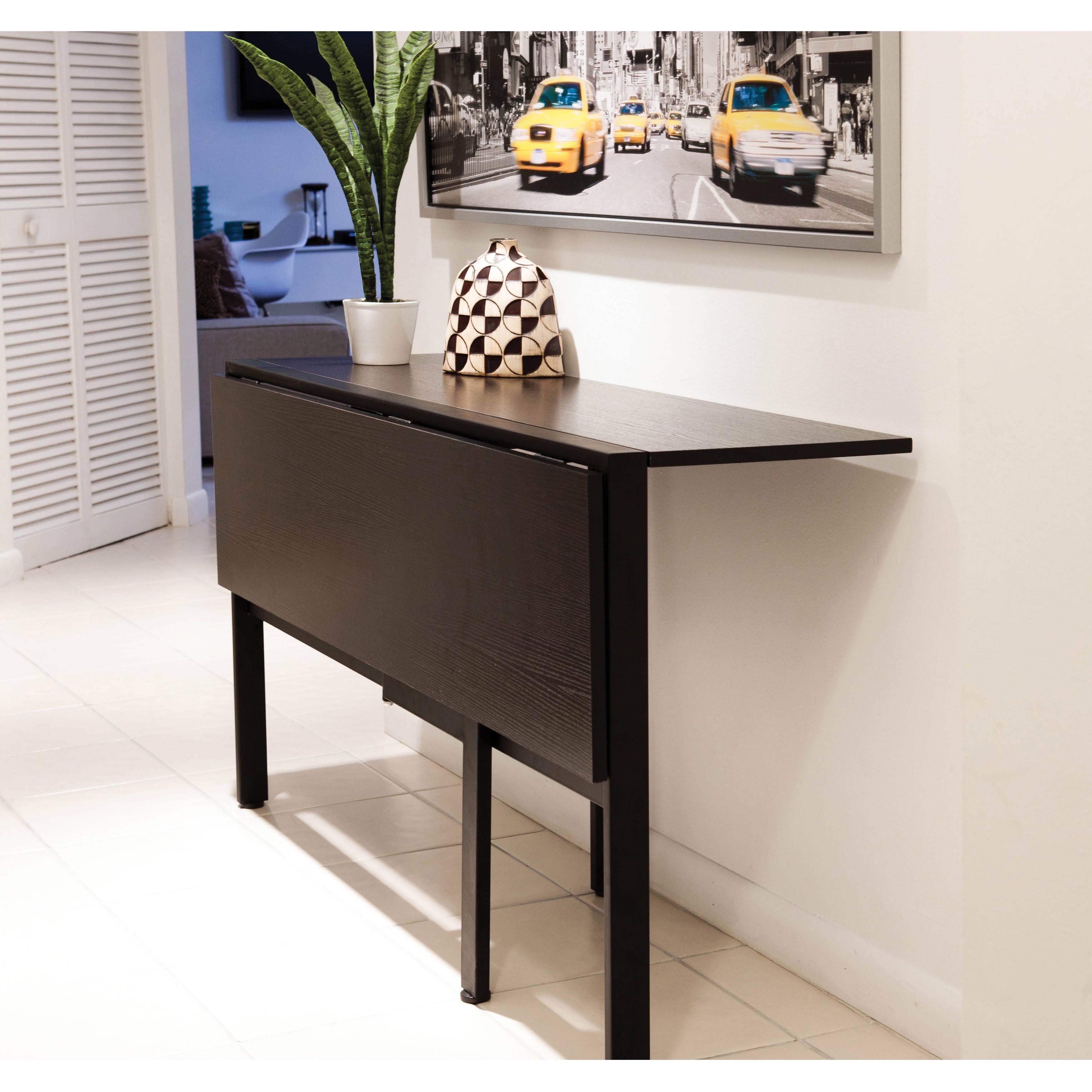 Mix Drop Leaf Rectangle Dining Table Espresso Metal Finish, Brown