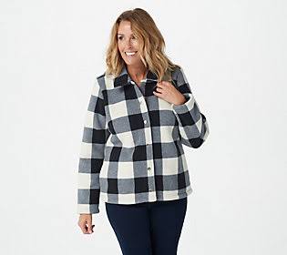 Denim u0026 Co. Printed Fleece Bonded with SherpaJacket, Size Large, Natural