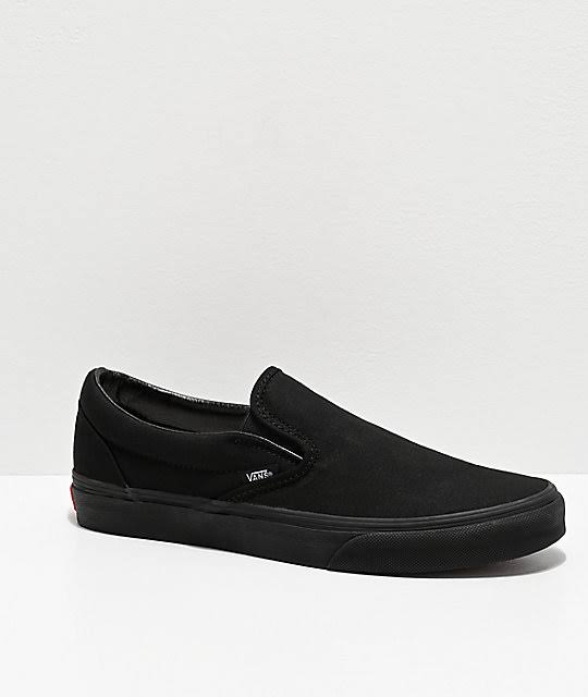 Vans Classic Slip on Black Monochromatic Shoes - Men's Size 7.5 Skateboarding Shoes at Zumiez