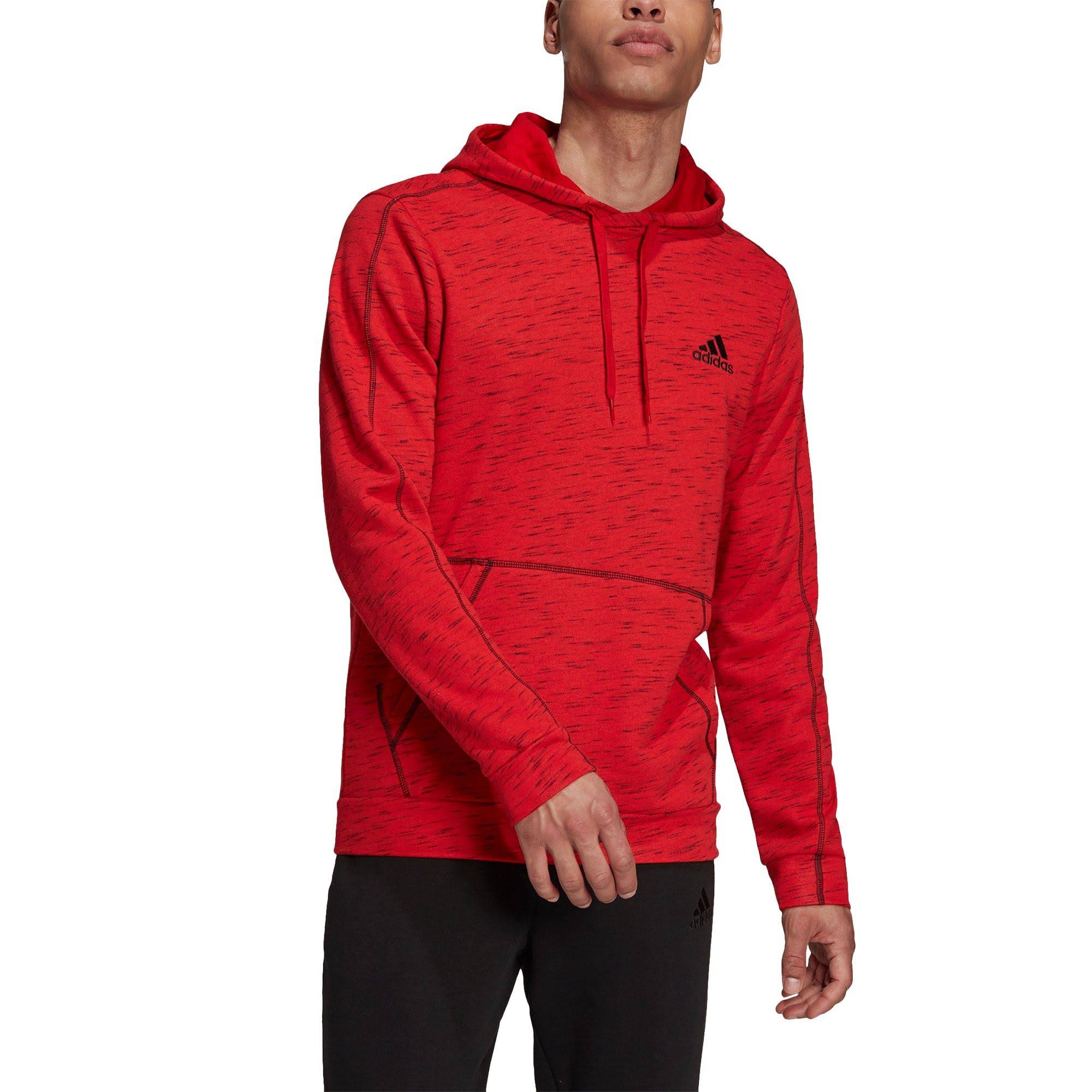Adidas Men's Essentials M茅lange Embroidered Small Logo Red/Black Hoodie, Size: XXL, Polyester/Cotton