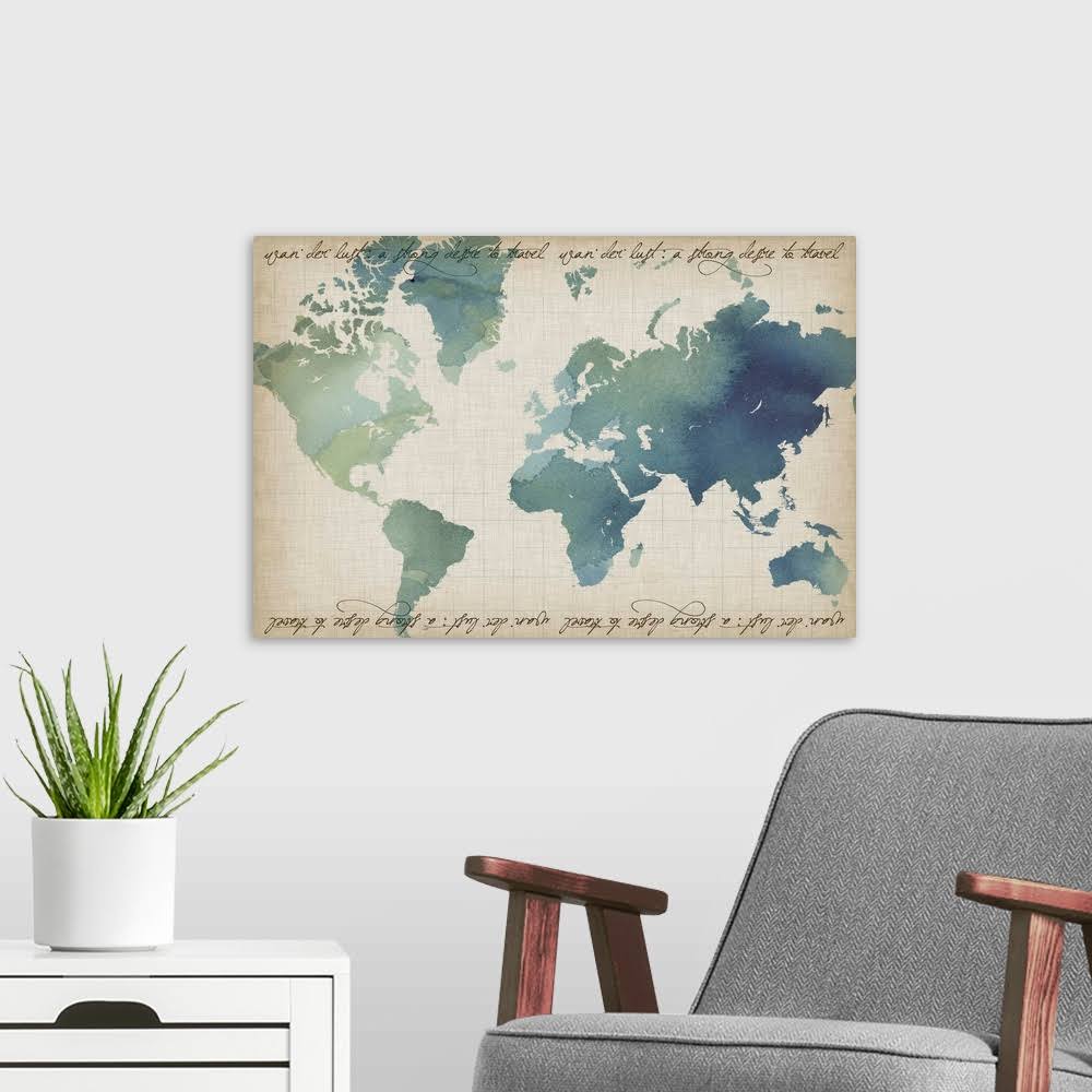 Watercolor World Map | Canvas Wall Art | 24x16 | Great Big Canvas