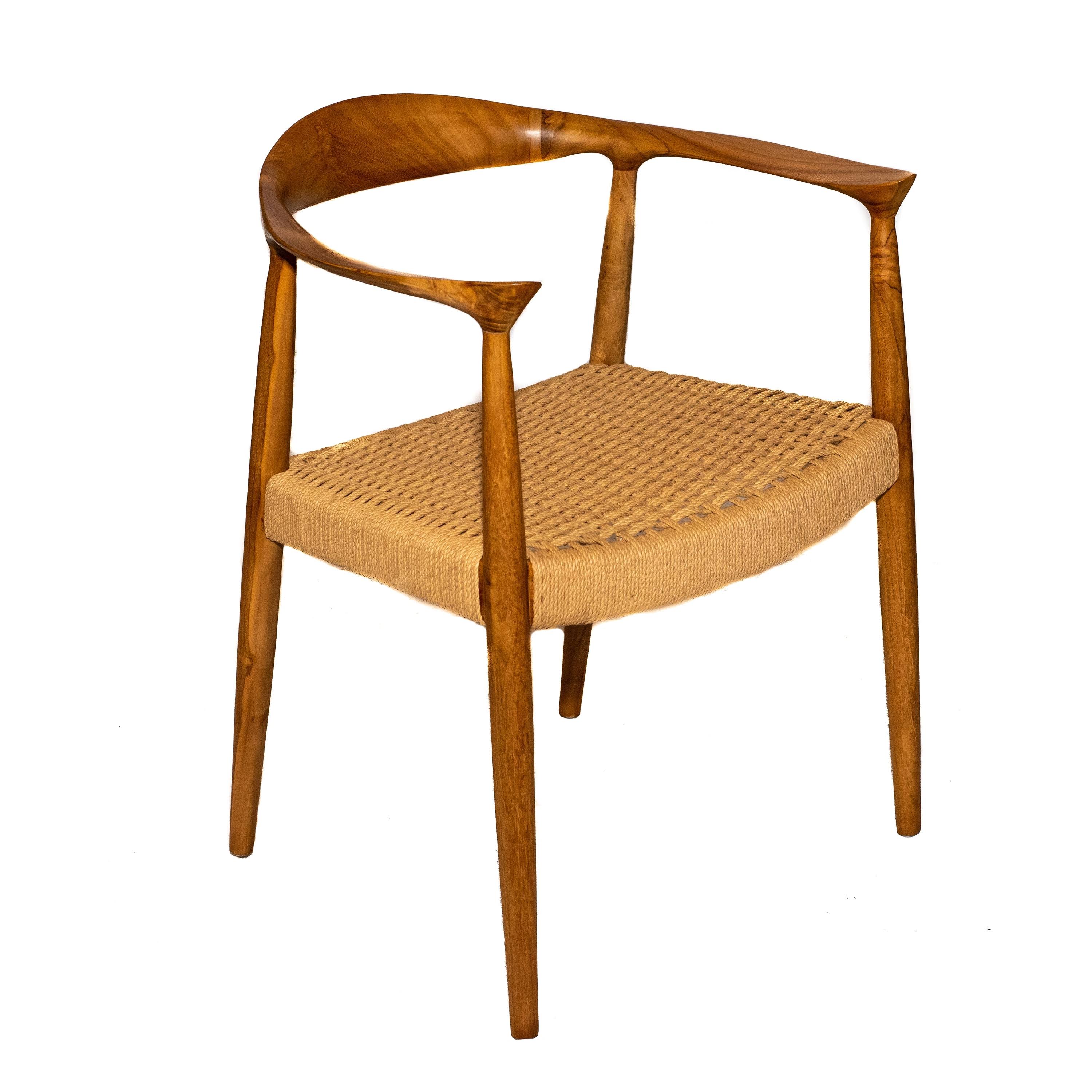 Kopenhagen Natural Teak Wood Arm Chair with Rattan Seat - Brown