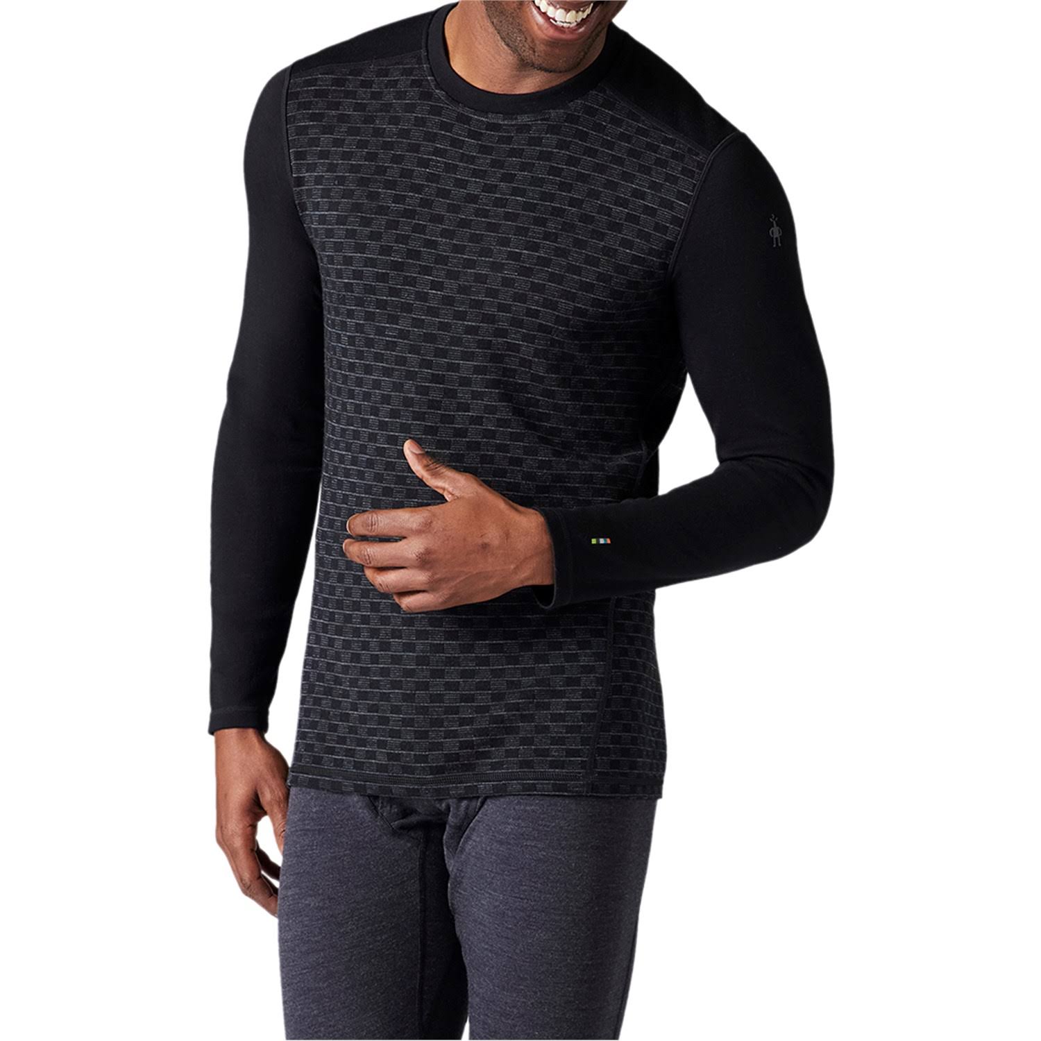 Smartwool Men's Merino 250 Baselayer Pattern Crew - Small - Black Micro Buff Check