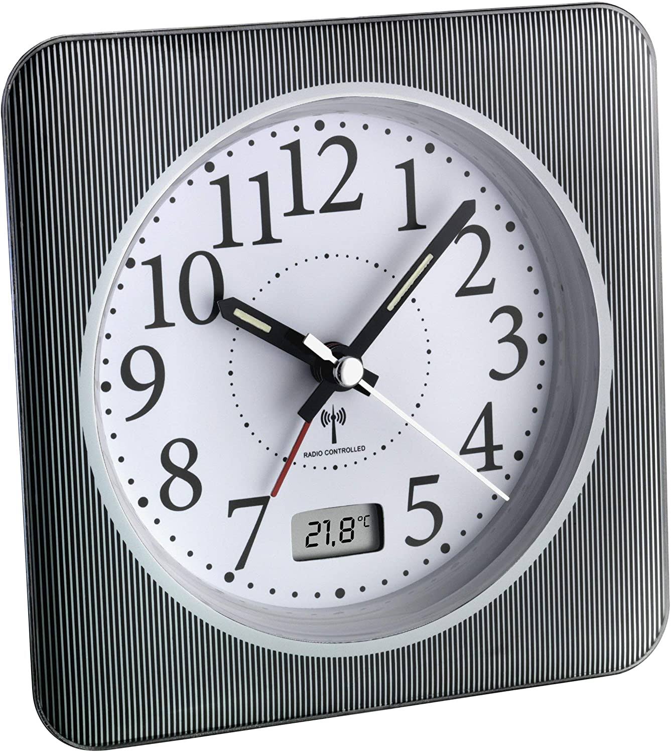 TFA 60.1502.10 Radio-Controlled Alarm Clock with Remote Control/Temperature Display