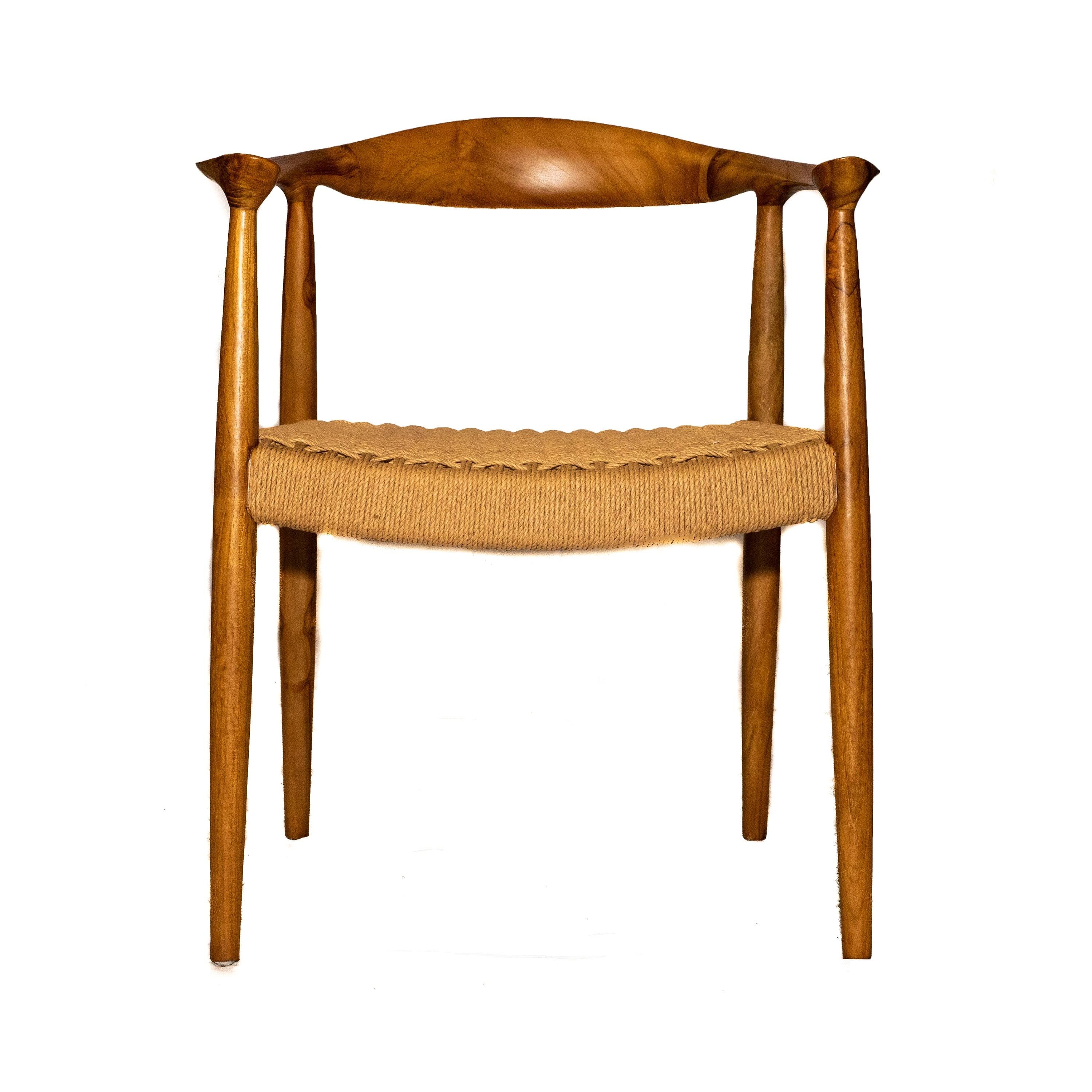 Kopenhagen Natural Teak Wood Arm Chair with Rattan Seat - Brown