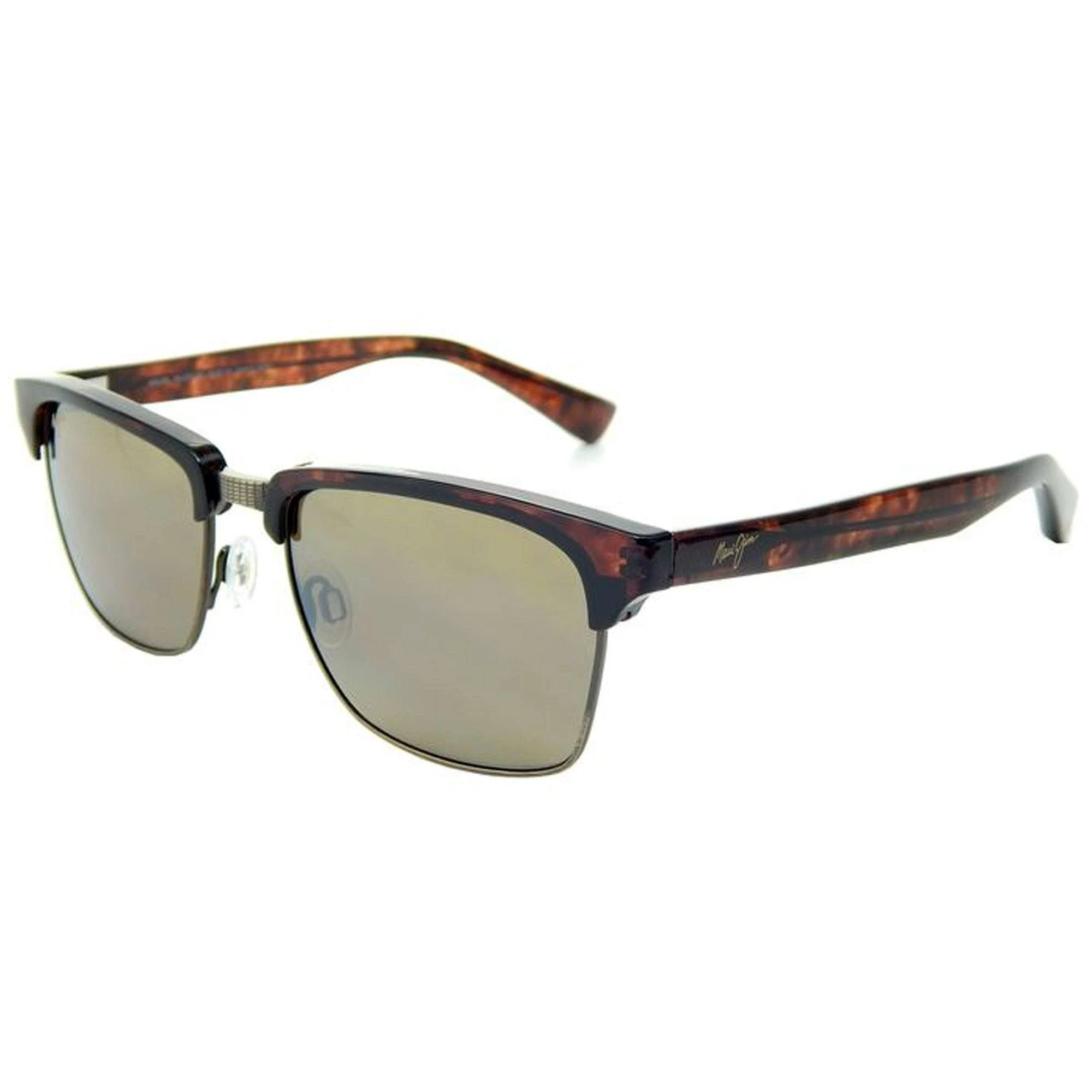 Maui Jim Men&s Rectangular Kawika Sunglasses with Gold Metal/Plastic Frames and Brown Lenses H257-16C
