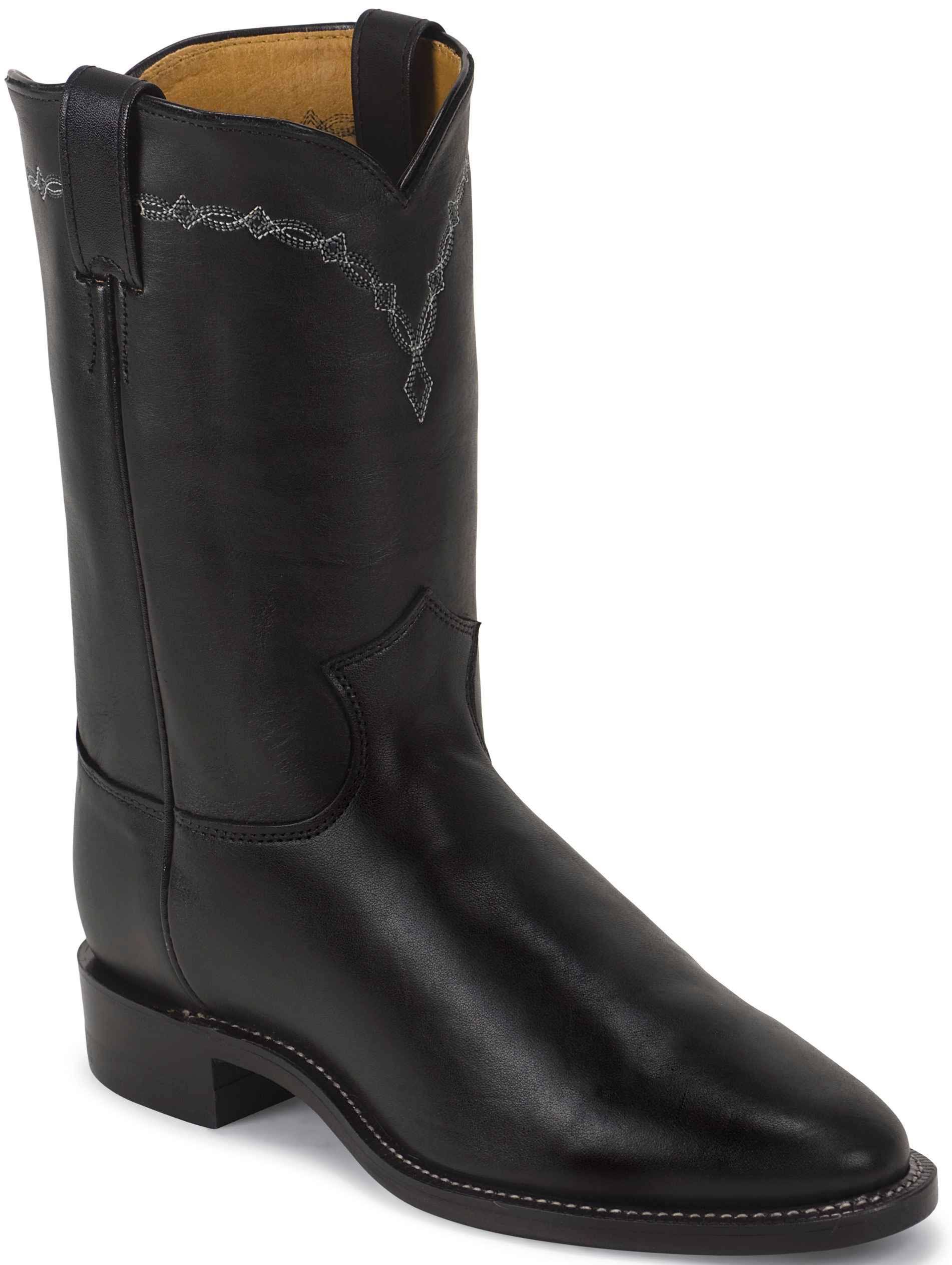 Justin Men's Brock Black Leather Roper Boots