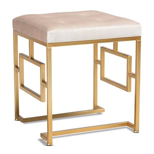 Urban Designs Catherine 1920s Upholstered Gold Finish Metal Ottoman - Beige