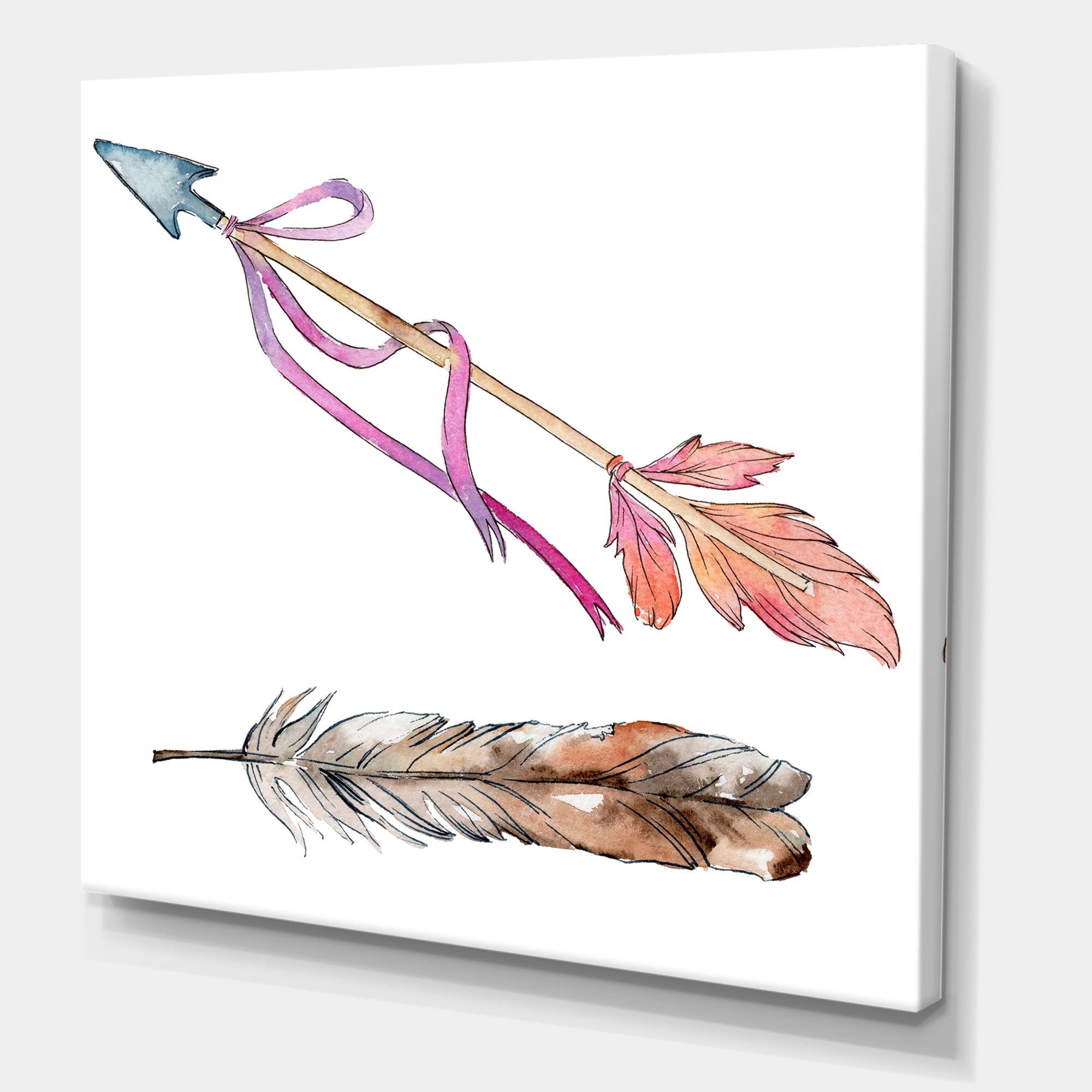 Designart &Pink Bird Feather from Wing& Bohemian u0026 Eclectic Canvas Wall Art Print - 30 in. Wide x 30 in. High