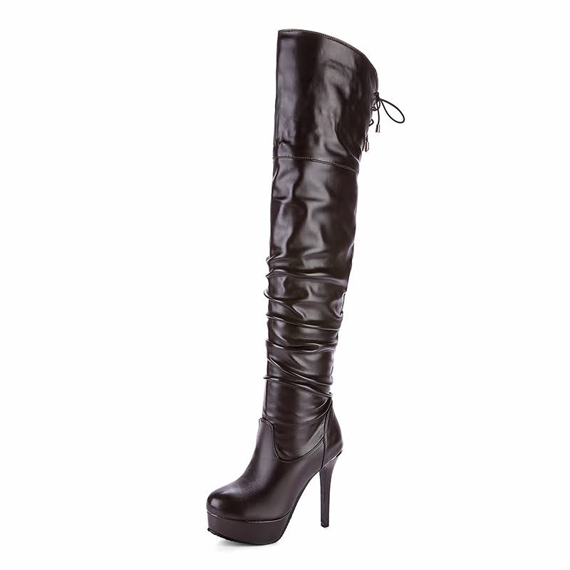Classic Thigh High Boot High Heels Faux Leather Fur Lined