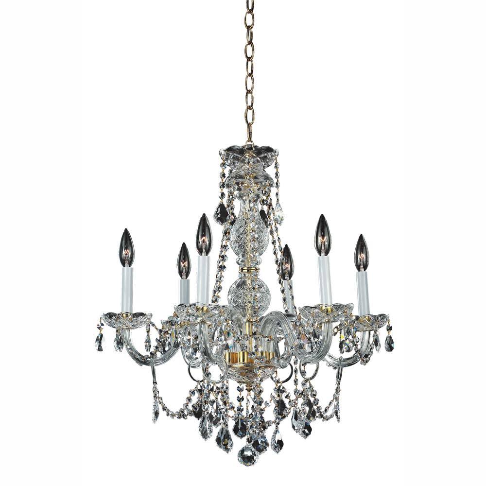 Glow Lighting Crystal Palace 550 6-Light Gold Elegant Candelabra Crystal Arm and Pendant Chandelier