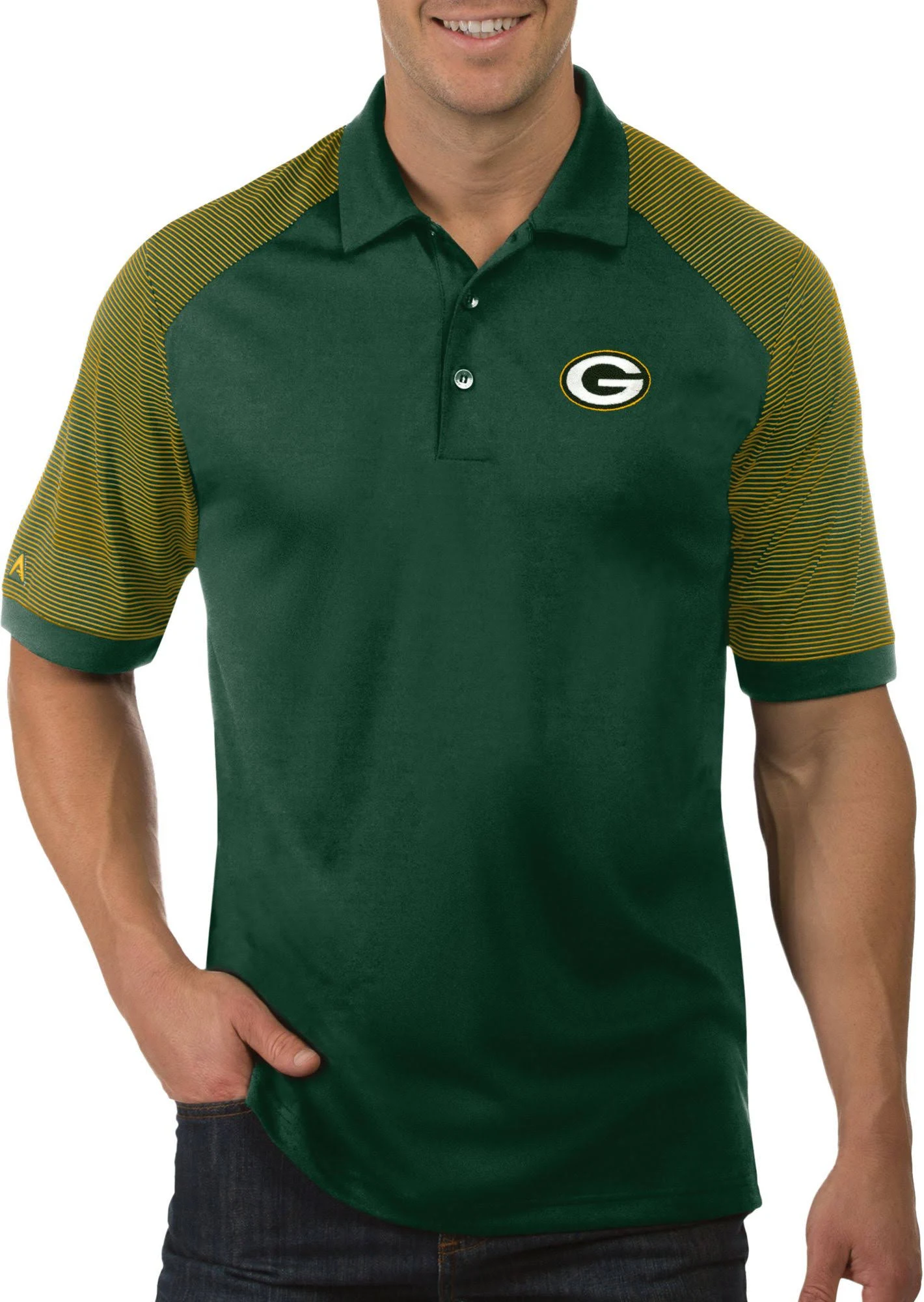 Green Bay Packers Antigua Desert Dry Engage Polo - Green/Gold, Men's, Size: Medium