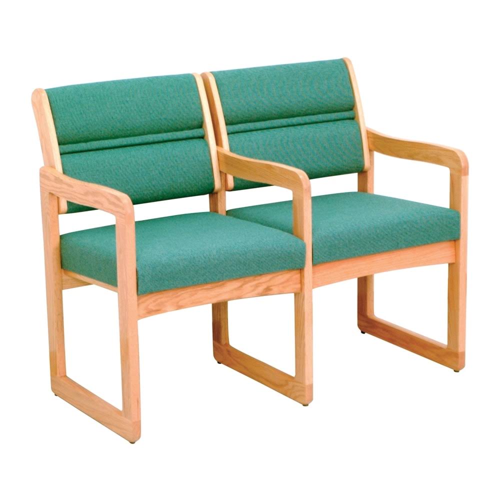 Wooden Mallet DW1-2 Valley 2-Seat Chair with Center Arms, Light Oak/Foliage Green