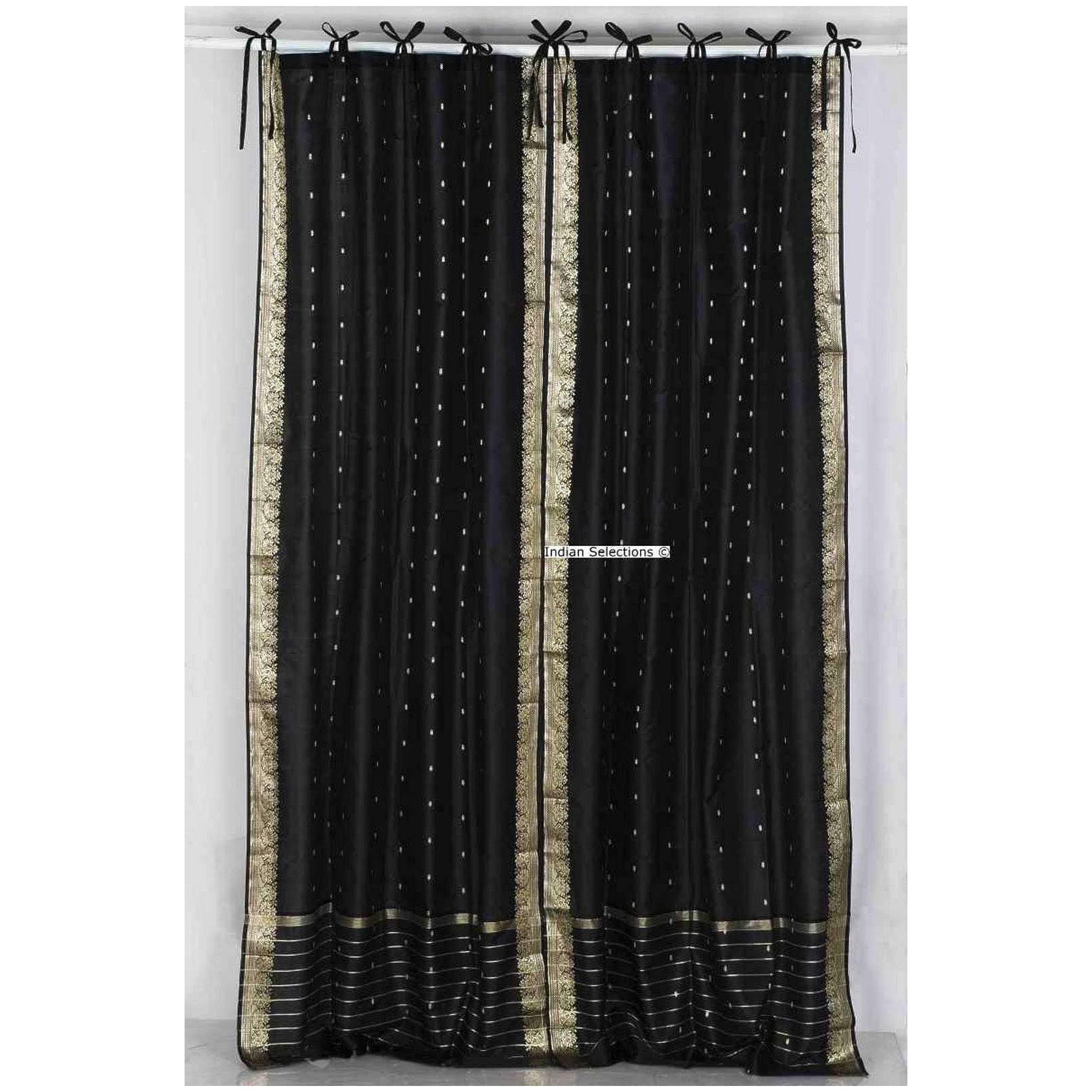 Black Tie Top Sheer Sari Curtain / Drape / Panel - Piece