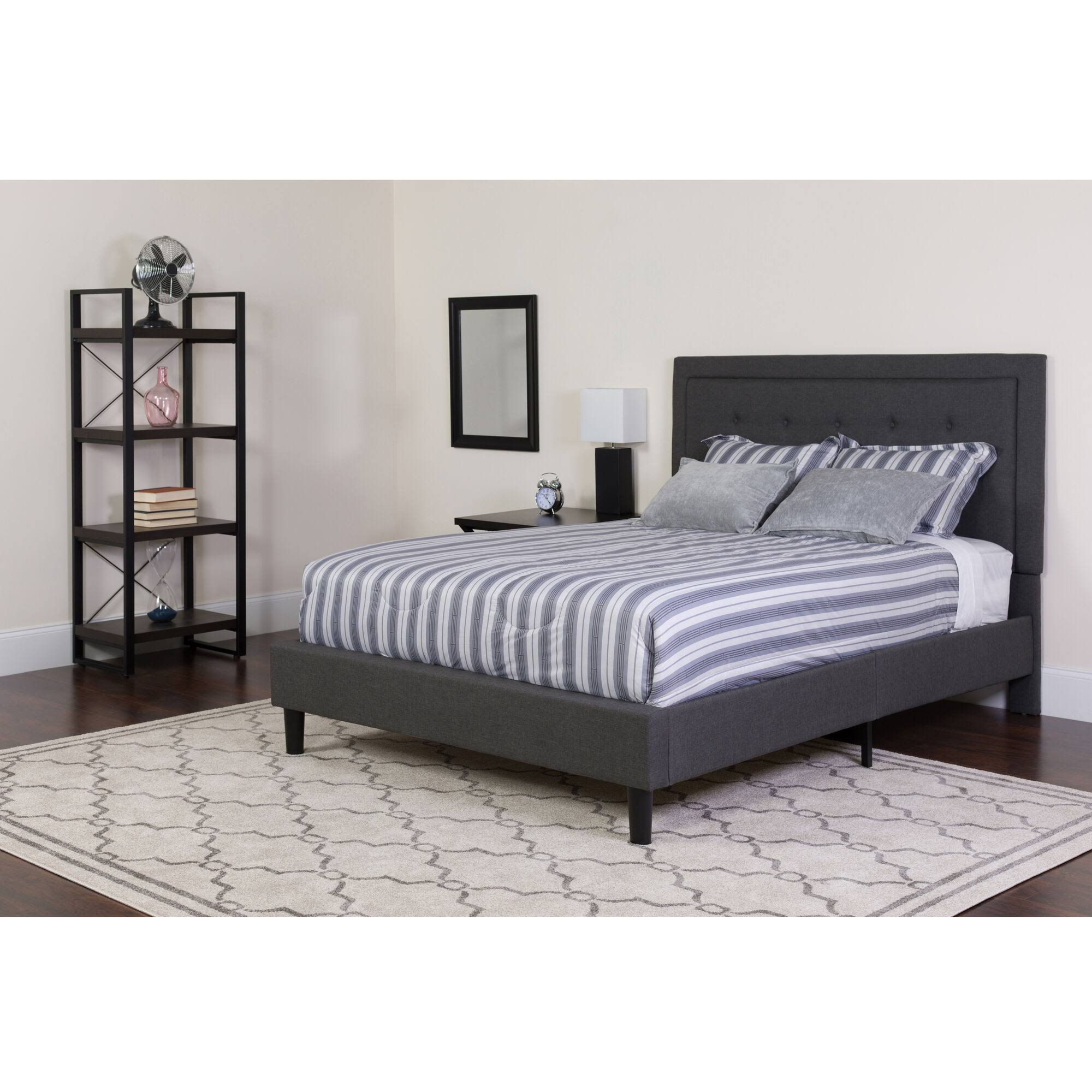 Roxbury Tufted Upholstered Platform Bed with Pocket Spring Mattress - Dark Gray / Queen