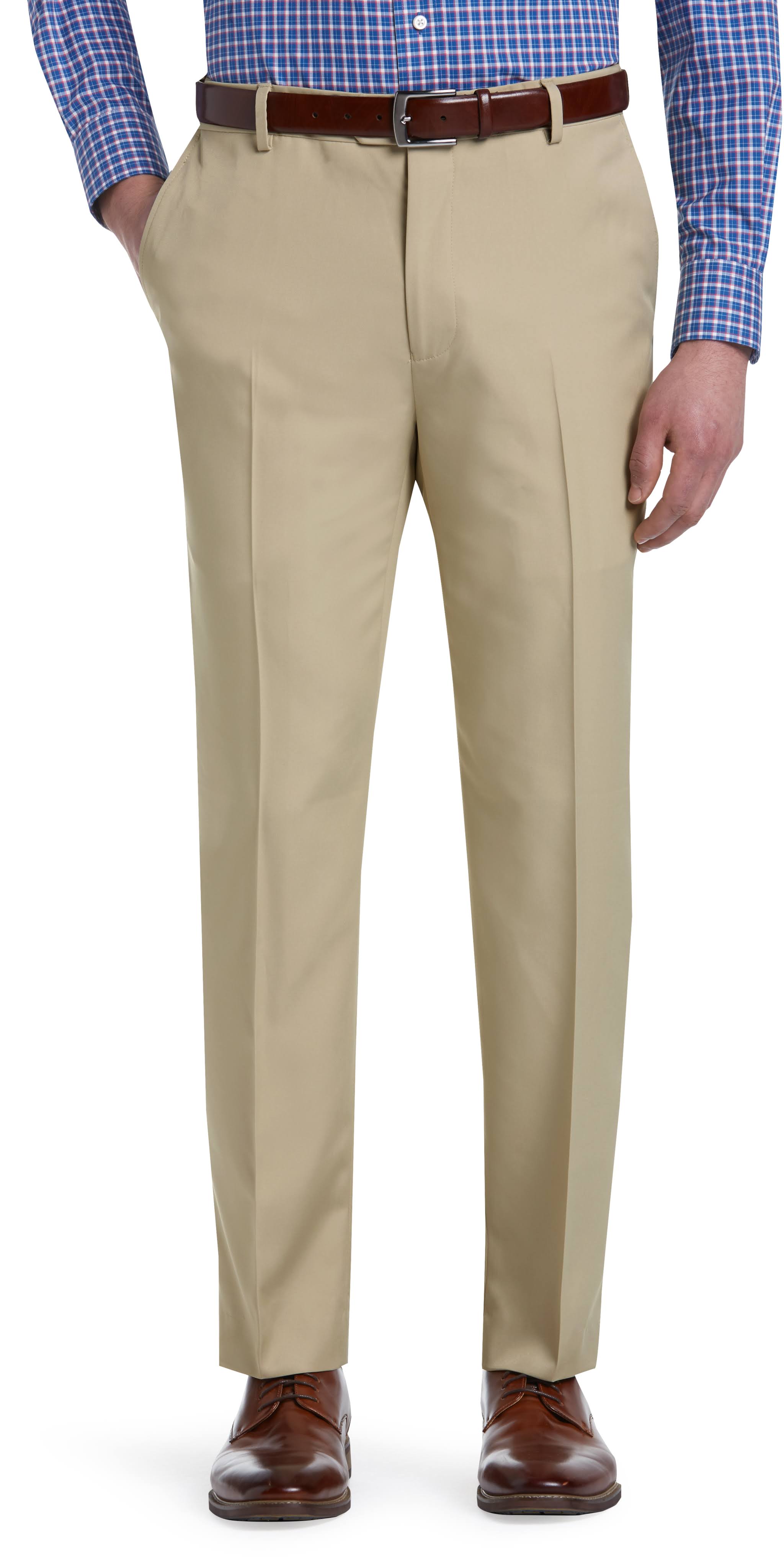 JoS. A. Bank Men's Traveler Performance Tailored Fit Flat Front Pants, British Tan, 37x30