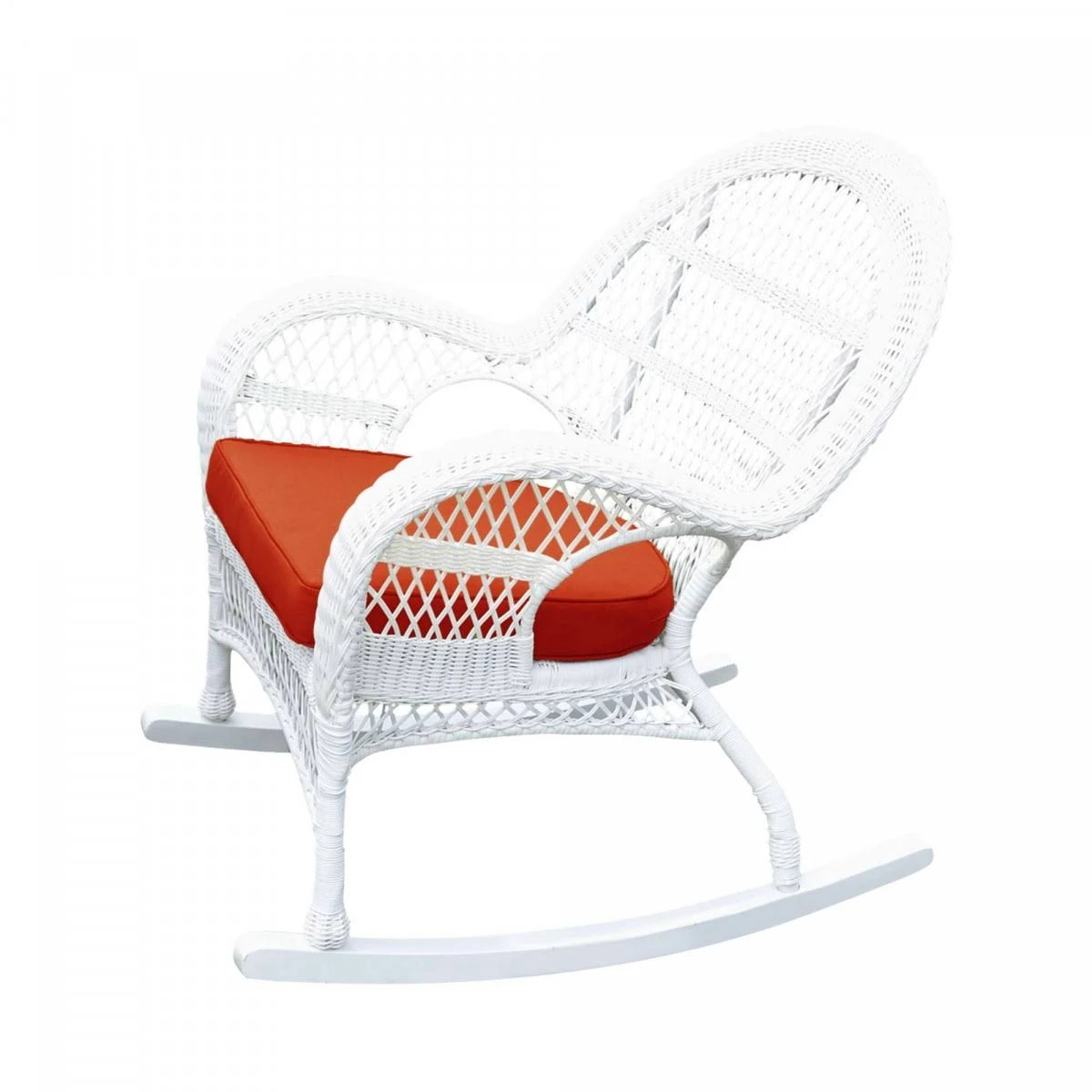 Jeco Wicker Rocker Chair in White with Red Cushion (Set of 4)