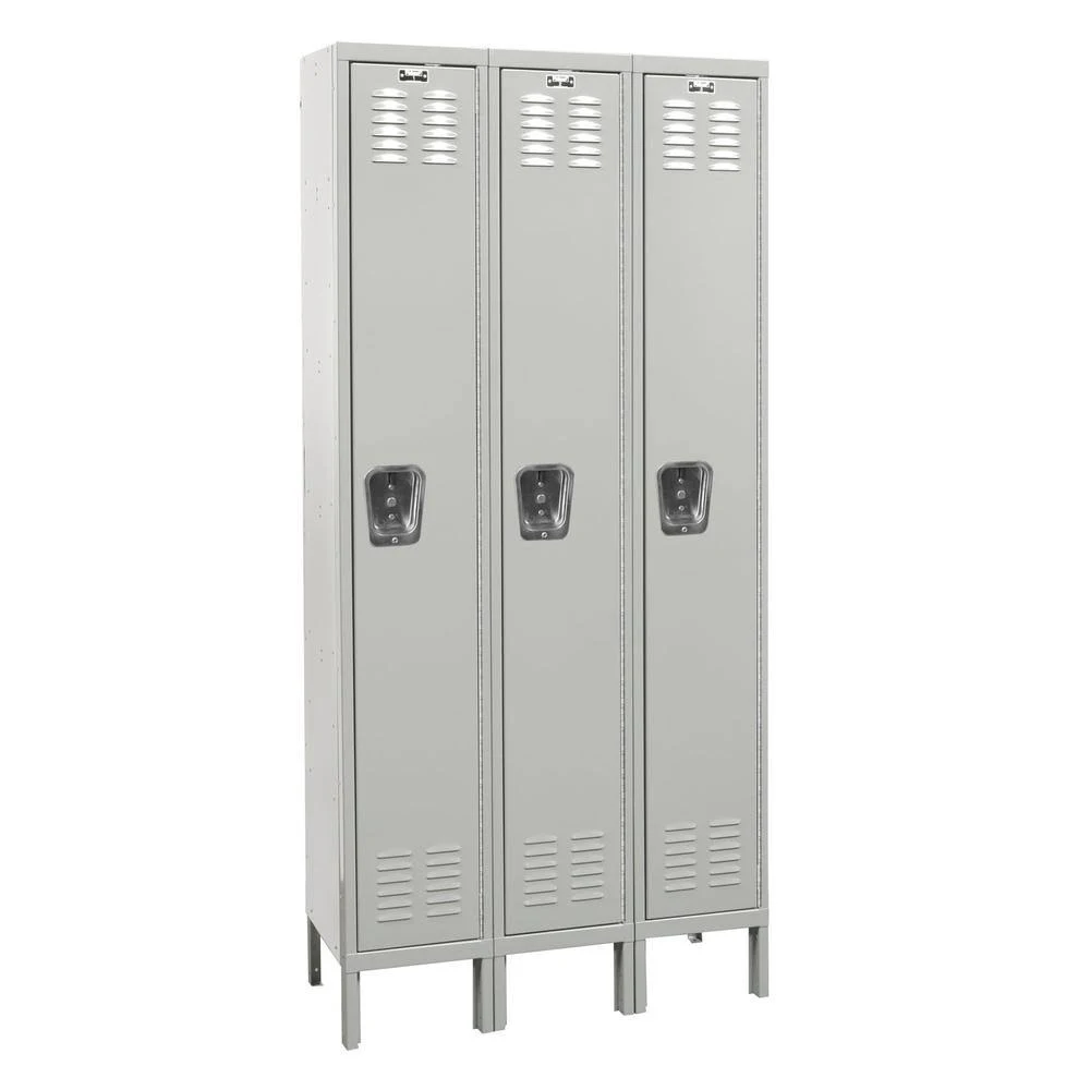 Hallowell Single Tier 3-Wide Premium Locker, Unassembled, 36x22 W x 12x22 D x 78x22 H, Light Grey