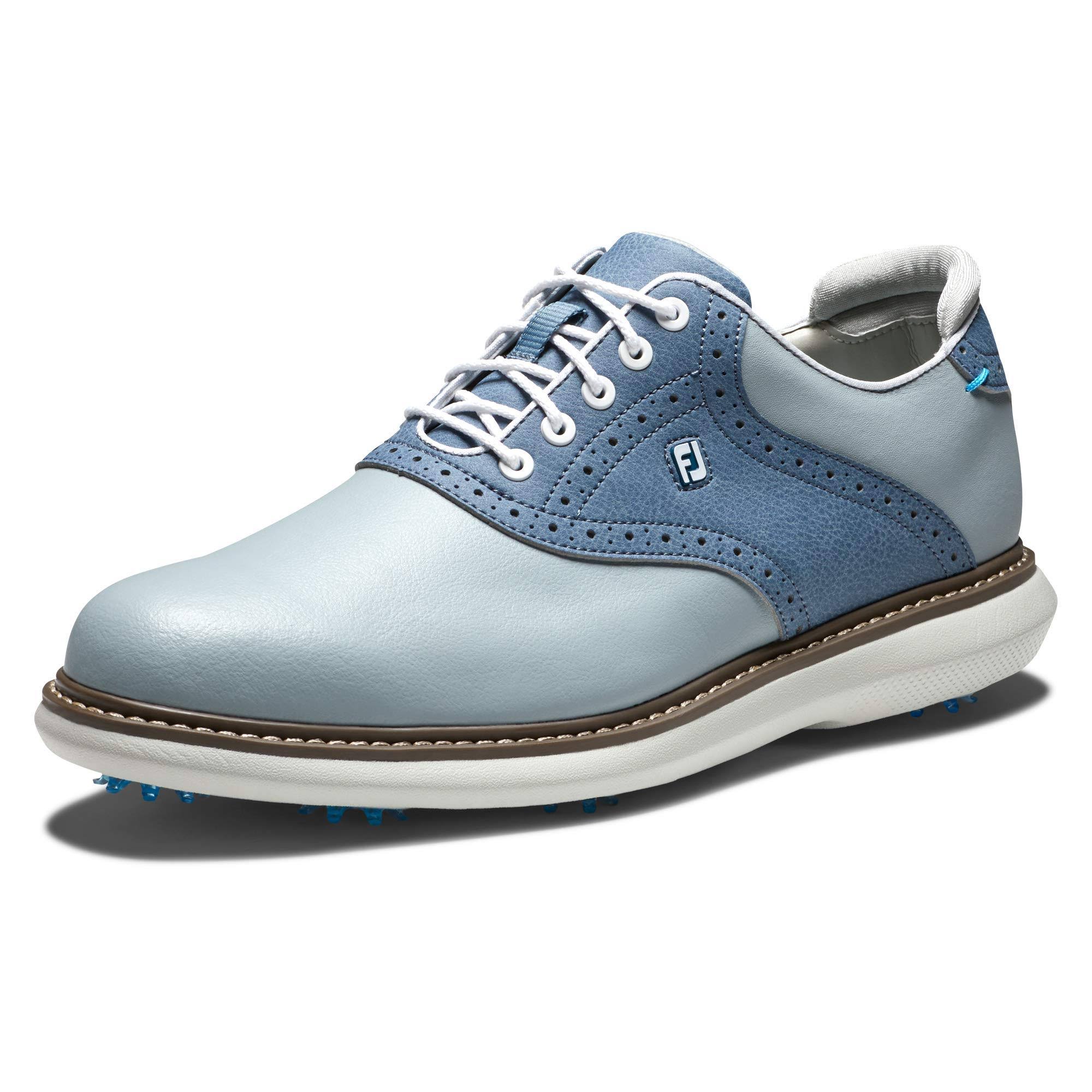 FootJoy Men's Traditions Golf Shoe, Grey/Blue, 8.5