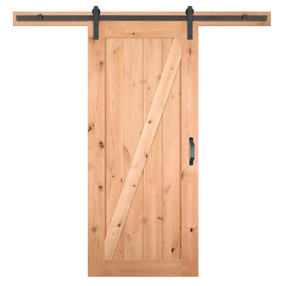 Masonite 36 in. x 84 in. Z-Bar Knotty Alder Wood Interior Sliding Barn Door Slab with Hardware Kit