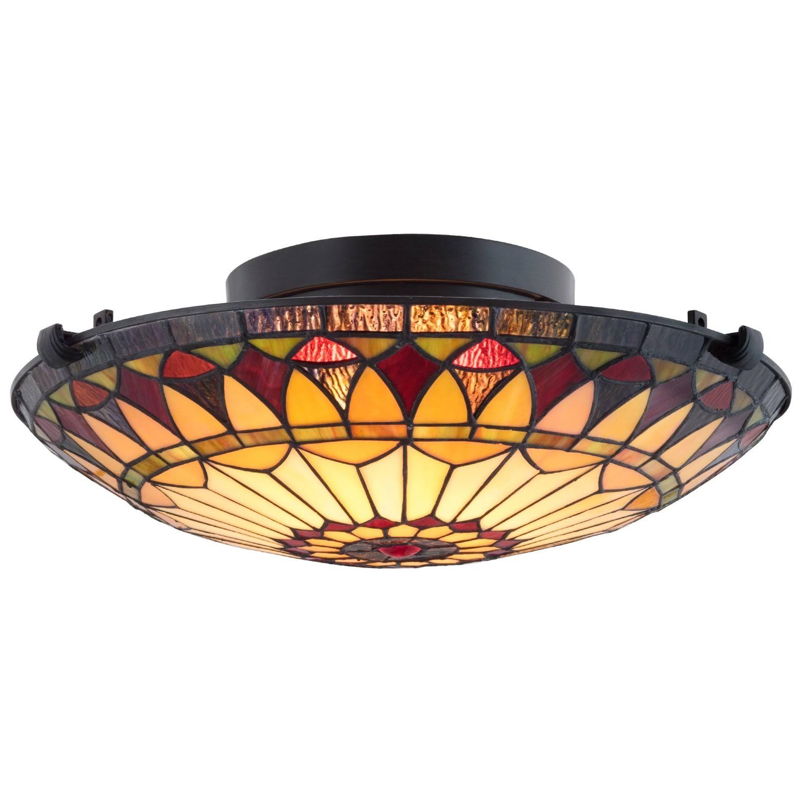 Kira Home Mateo 16x22 2-Light Tiffany Glass Flush Mount Ceiling Light Black Finish