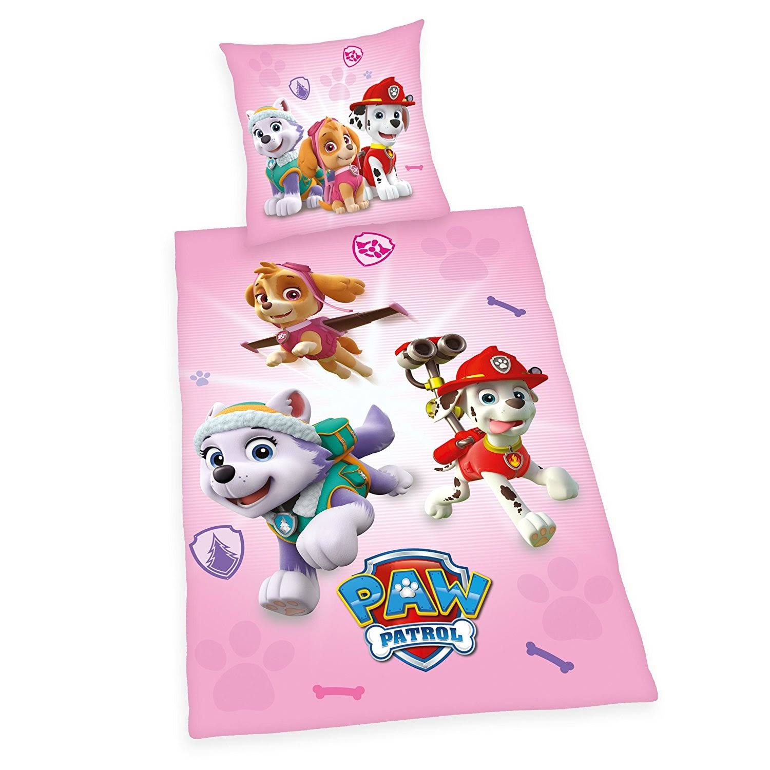Paw Patrol Pink Single Duvet Cover and Pillowcase Set
