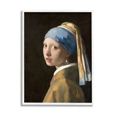 'Vermeer Girl with A Pearl Earring Classical Portrait' by Johannes Vermeer Painting Print Winston Porter Format: White Framed, S