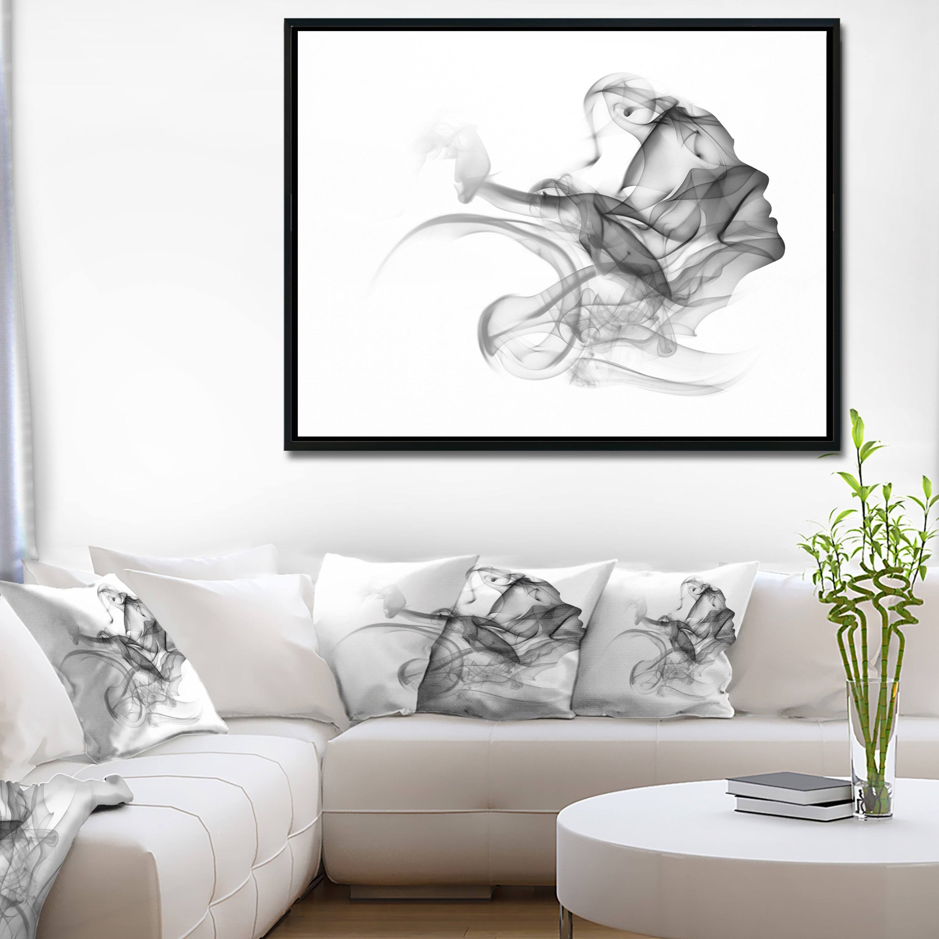 Designart &Woman and Smoke Double Exposure& Portrait Framed Canvas Art Print - 20 in. Wide x 12 in. High - Gold