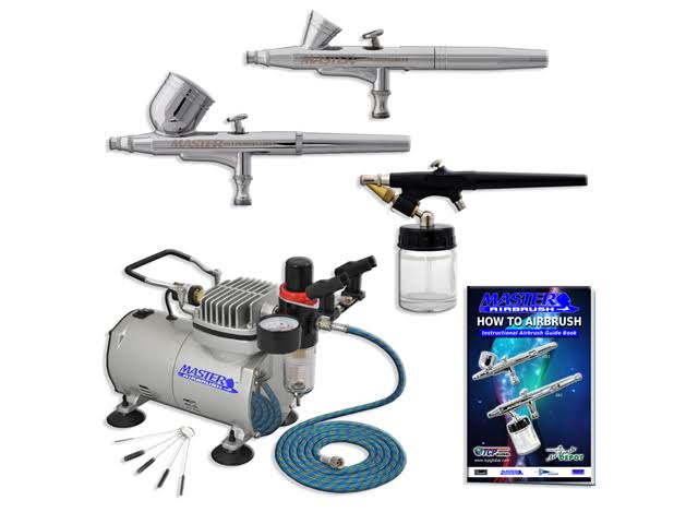 TCP Global Corp Master Airbrush Professional 3 Airbrush Kit with Compressor and Air Filter/Regulator