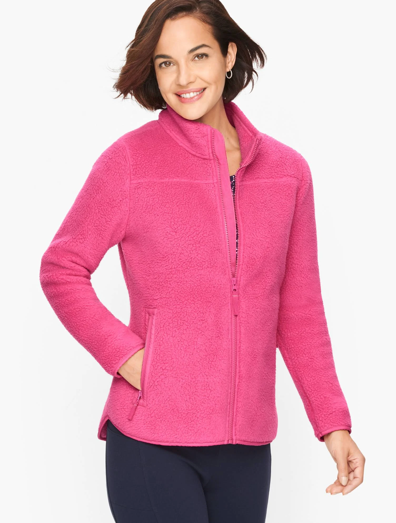 Sherpa Woven Trim Jacket - Solid - Panache Pink - Large Talbots