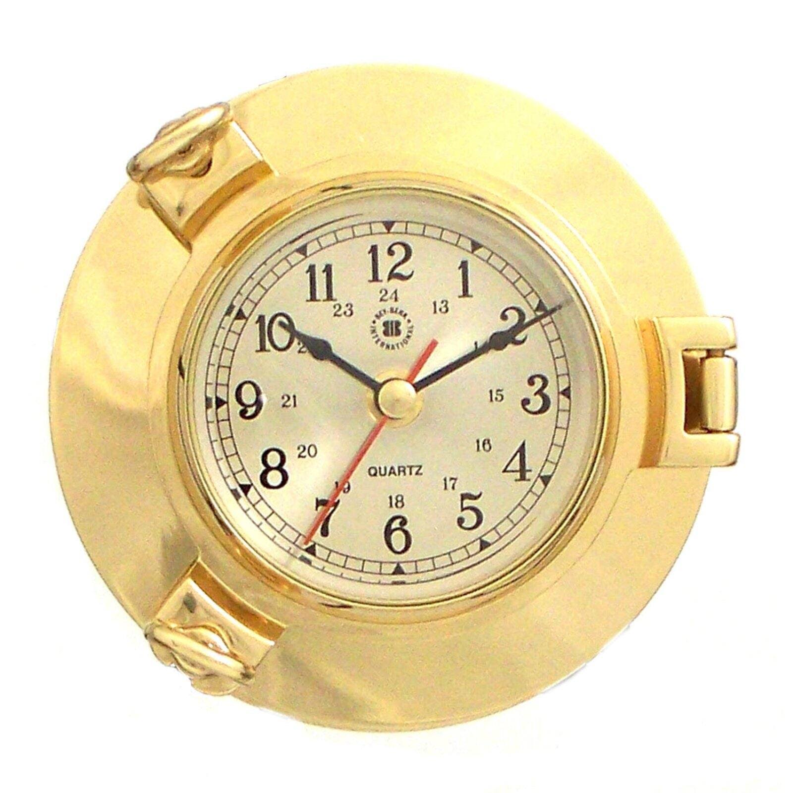 Bey-Berk International Brass Porthole Nautical Clock - Gold