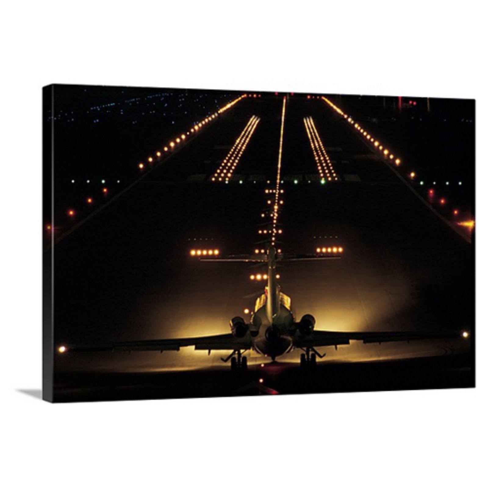 Great Big Canvas Airplane on Runway at Night Print Wall Art