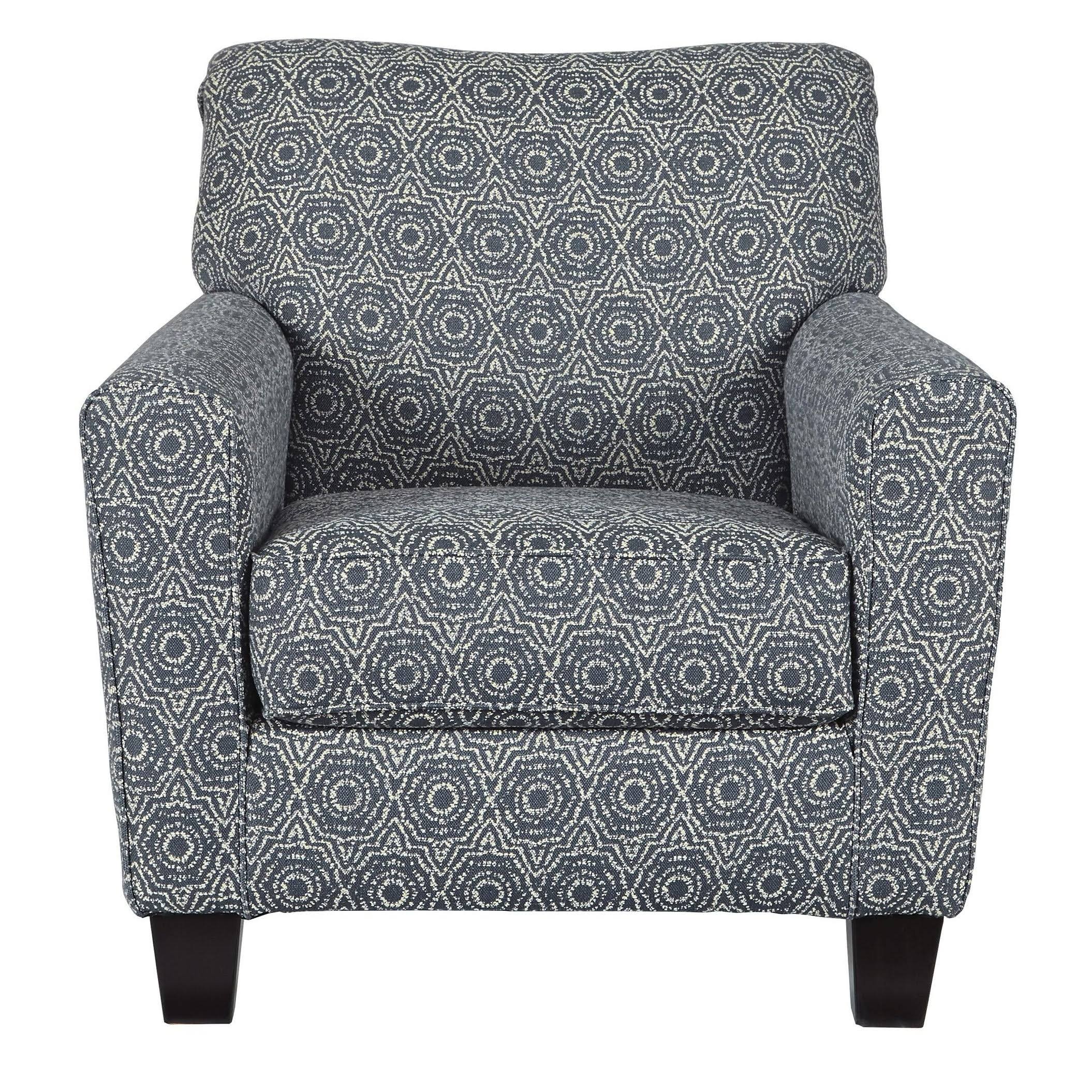 Benzara BM206461 Fabric Upholstered Wooden Accent Chair with Medallion Print Blue and White
