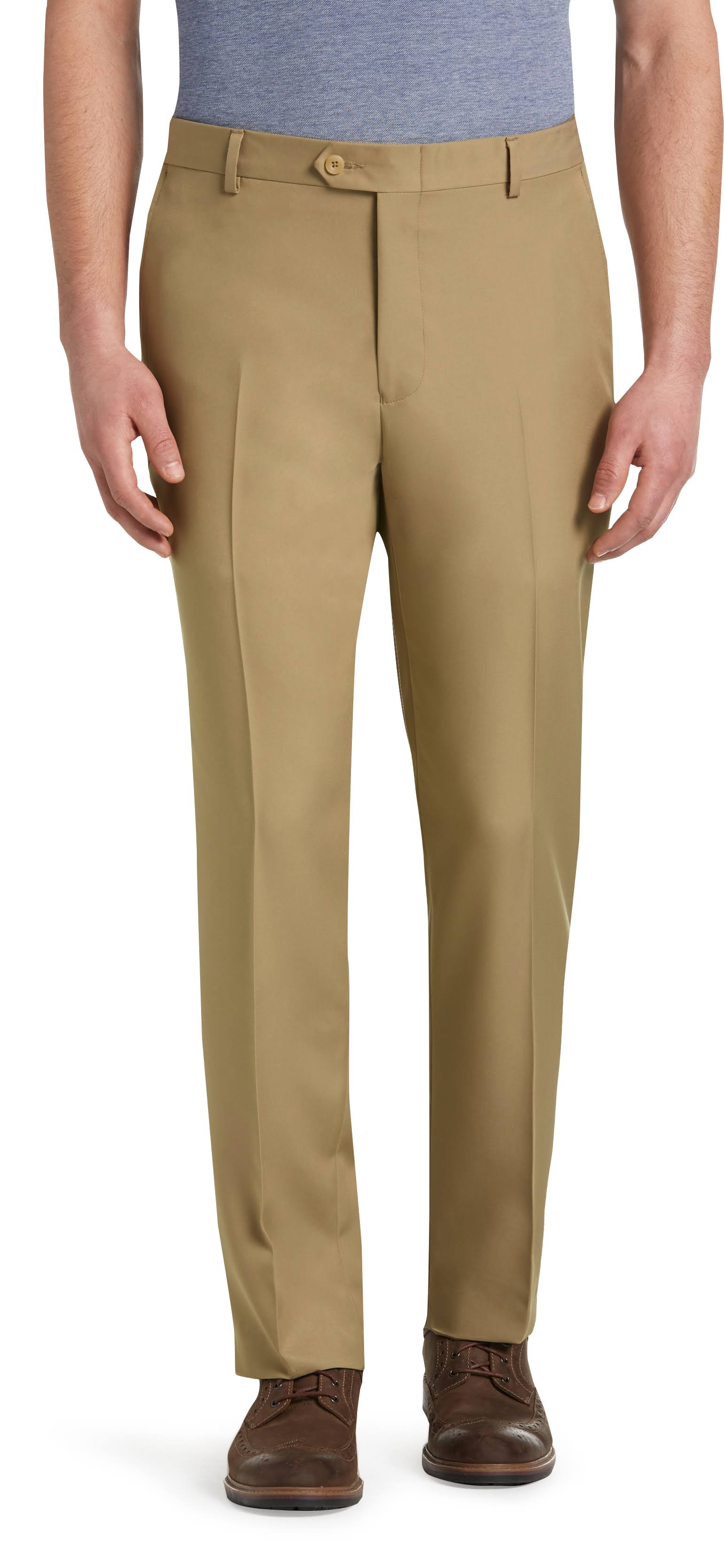 JoS. A. Bank Men's Traveler Performance Tailored Fit Flat Front Pants, British Tan, 37x30