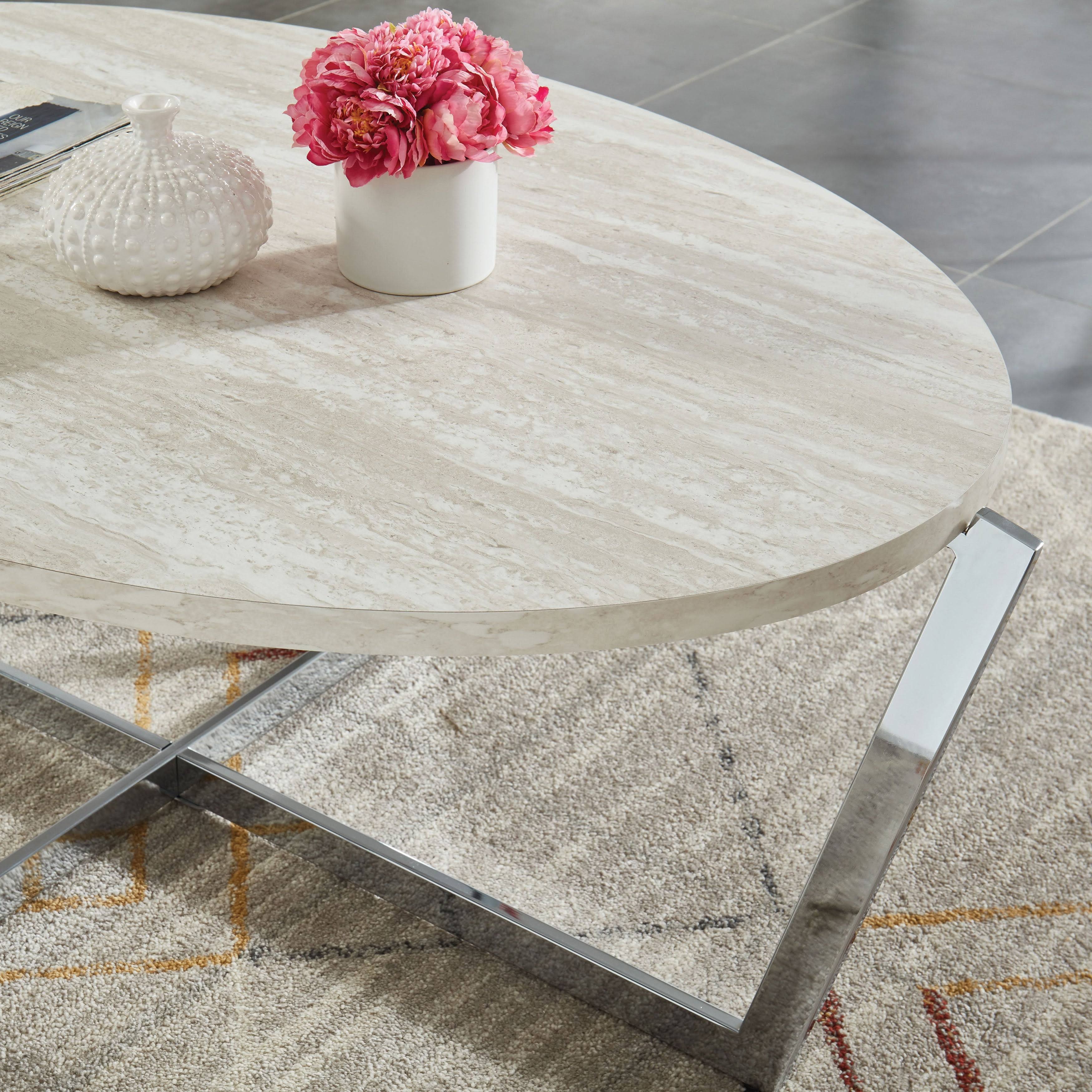 Carson Carrington Lunudden Contemporary Oval Chrome Coffee Table - White/Chrome