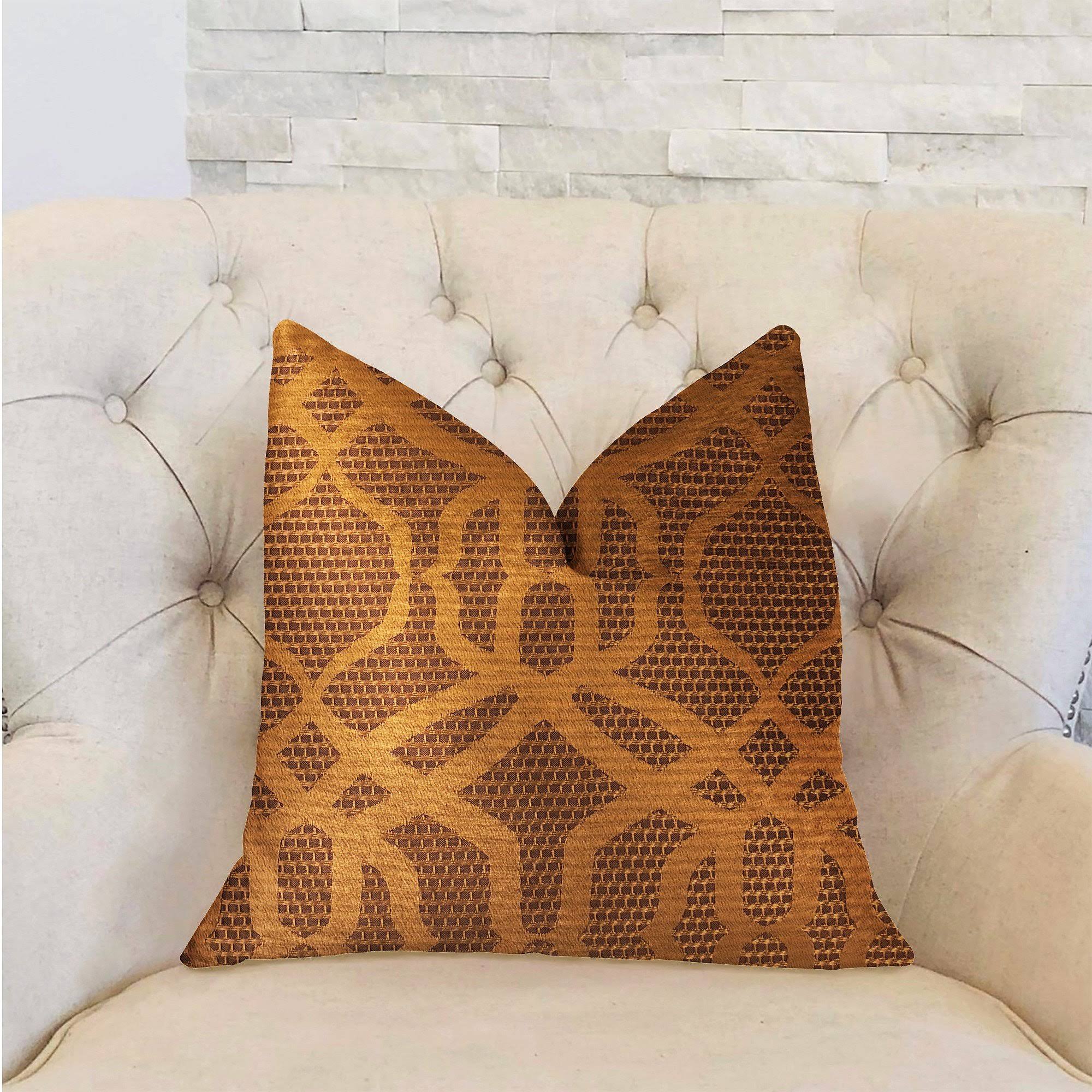 Plutus Portia Gold and Brown Luxury Throw Pillow 20x22L x20x22W