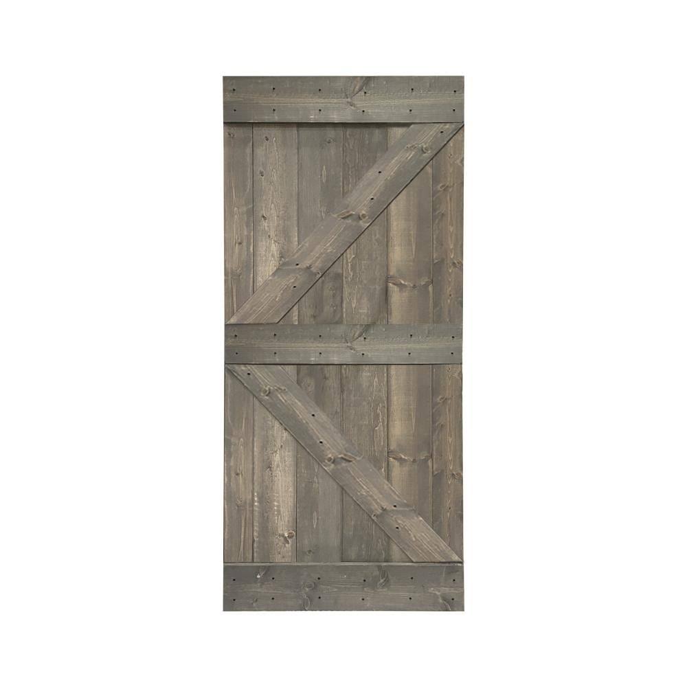 CALHOME K Series Stained Solid Pine Wood Interior Sliding Barn Door - Carbon Gray - 42 x 84