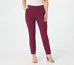 Susan Graver Regular Weekend Premium Stretch Pull-On Pants, Size Large, Merlot