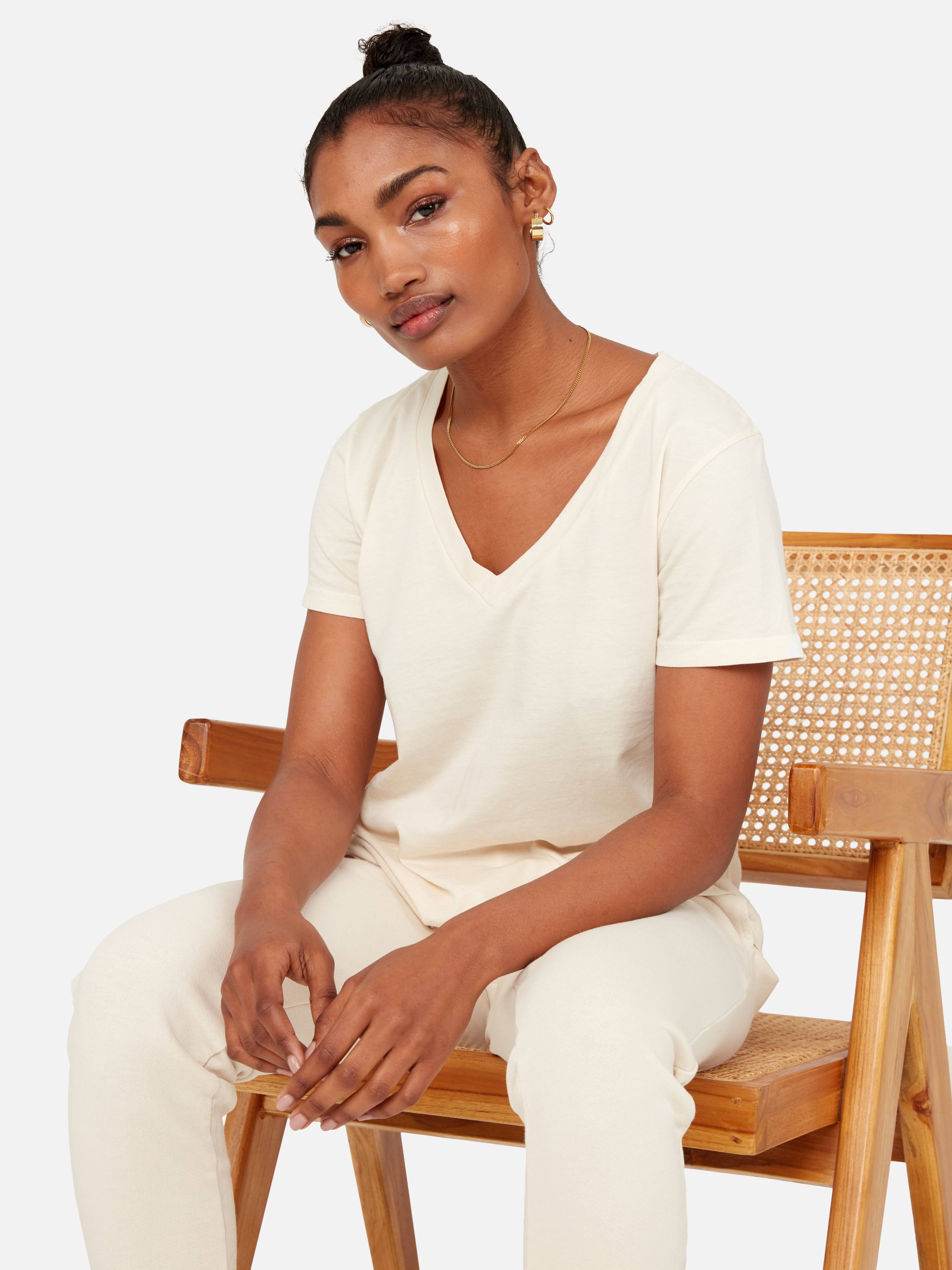 Organic Cotton V Neck Tee Bone / XL