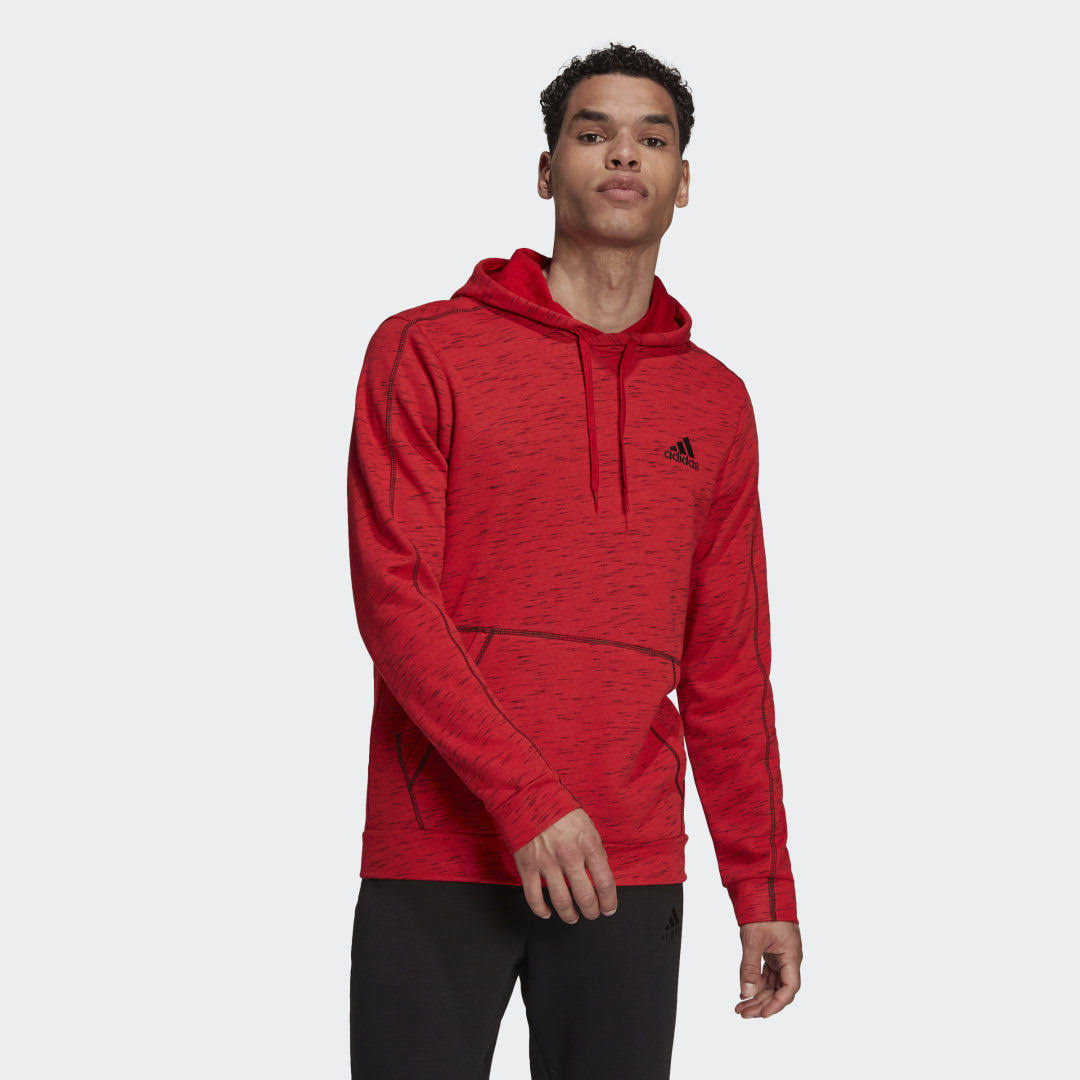 Adidas Men's Essentials M茅lange Embroidered Small Logo Red/Black Hoodie, Size: XXL, Polyester/Cotton