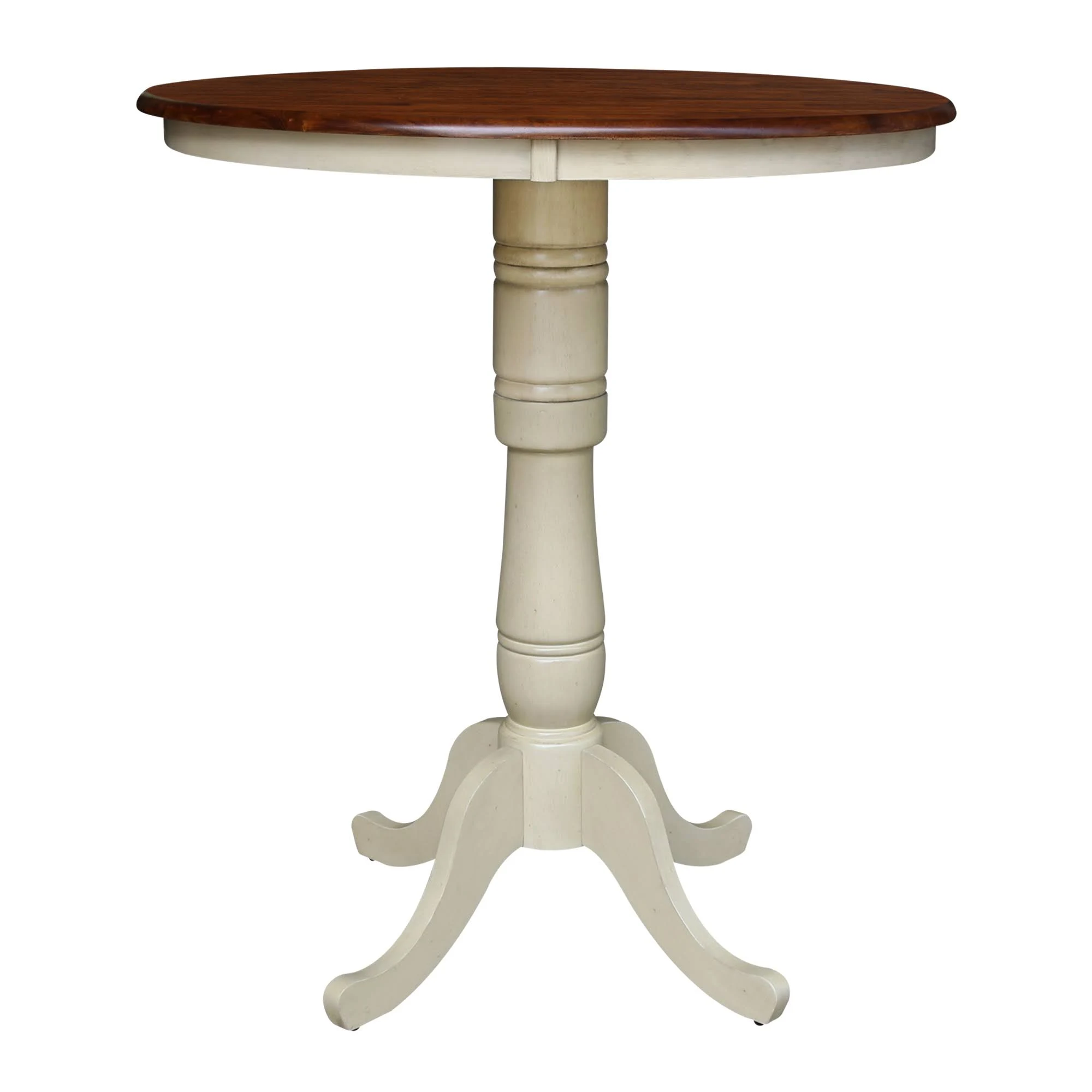 International Concepts 36x22 Round Top Pedestal Table - 40.9x22H, Antiqued Almond/Espresso