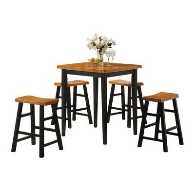 Huyet 5 - Piece Counter Height Dining Set Winston Porter Table Top Color: Oak, Table Base Color: Black, Chair Color: Oak