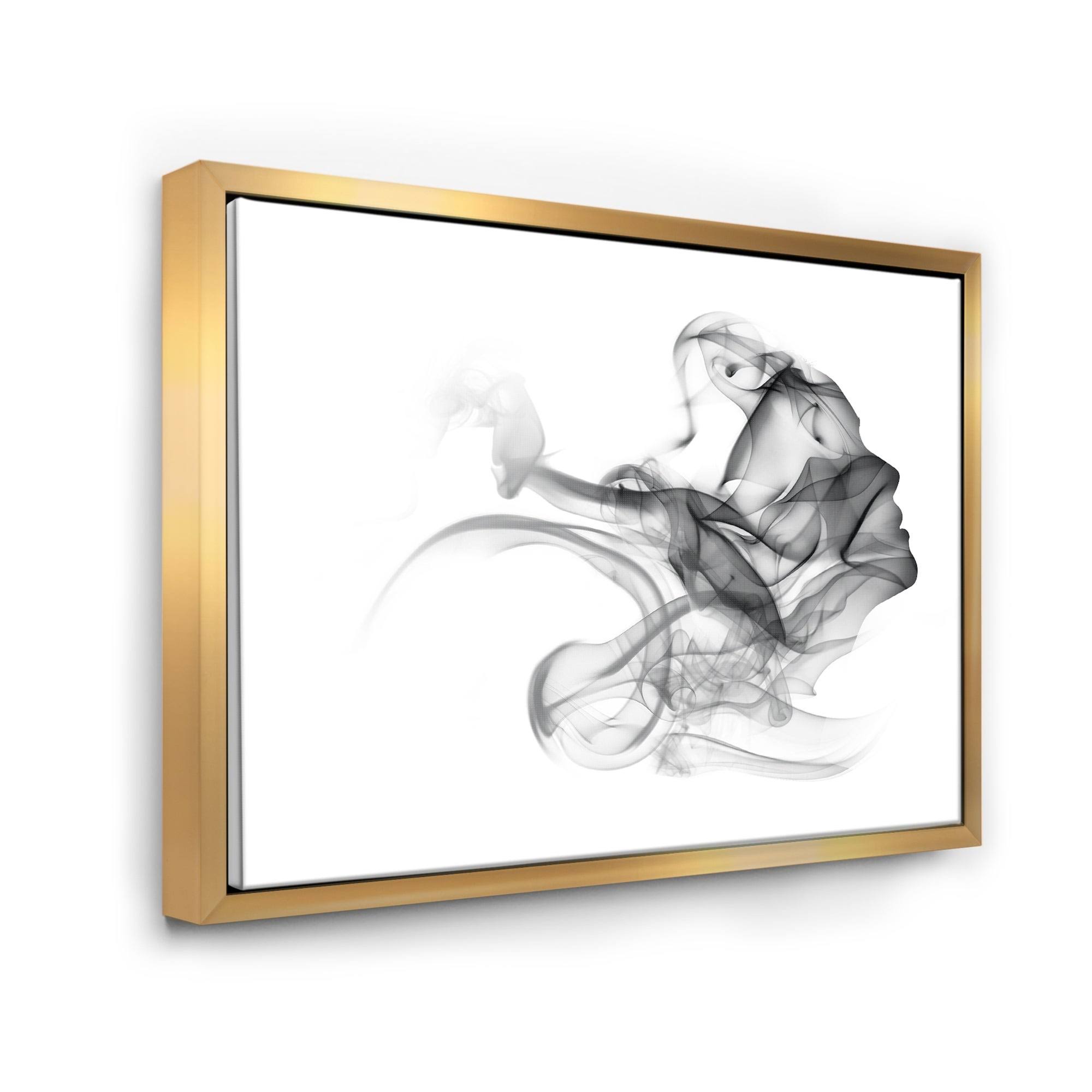 Designart &Woman and Smoke Double Exposure& Portrait Framed Canvas Art Print - 20 in. Wide x 12 in. High - Gold