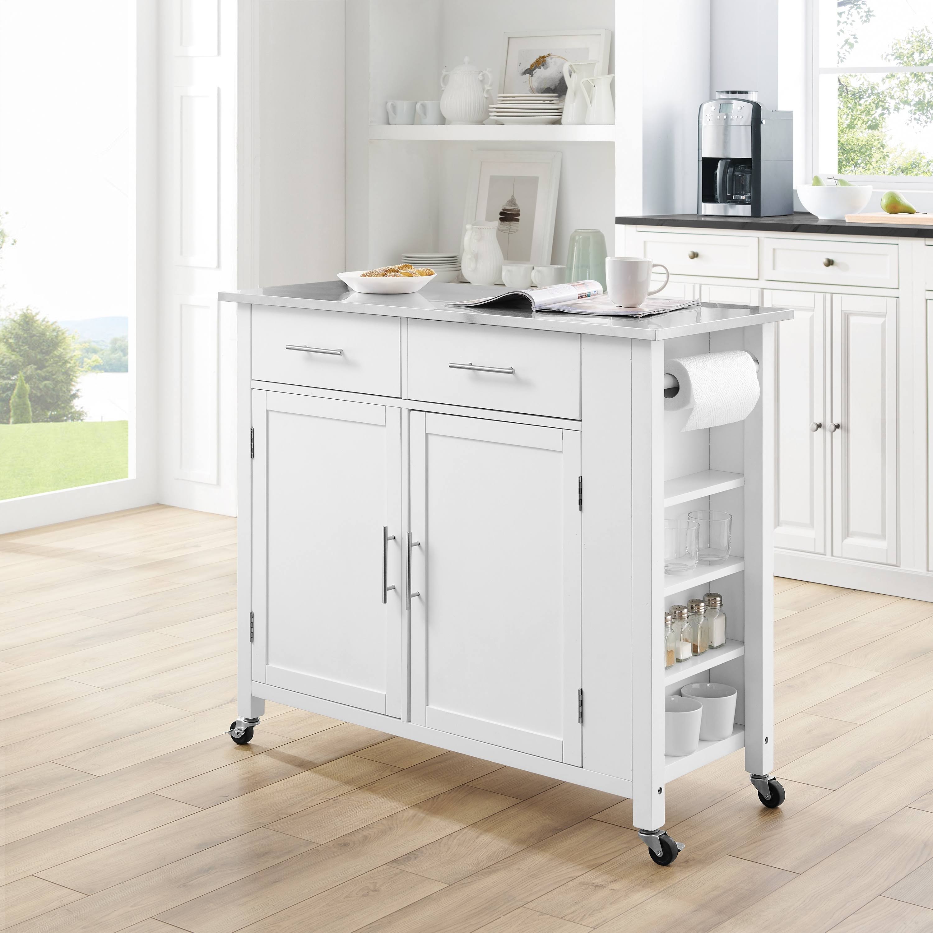 Crosley Savannah Stainless Steel Top Full-Size Kitchen Island/Cart - White