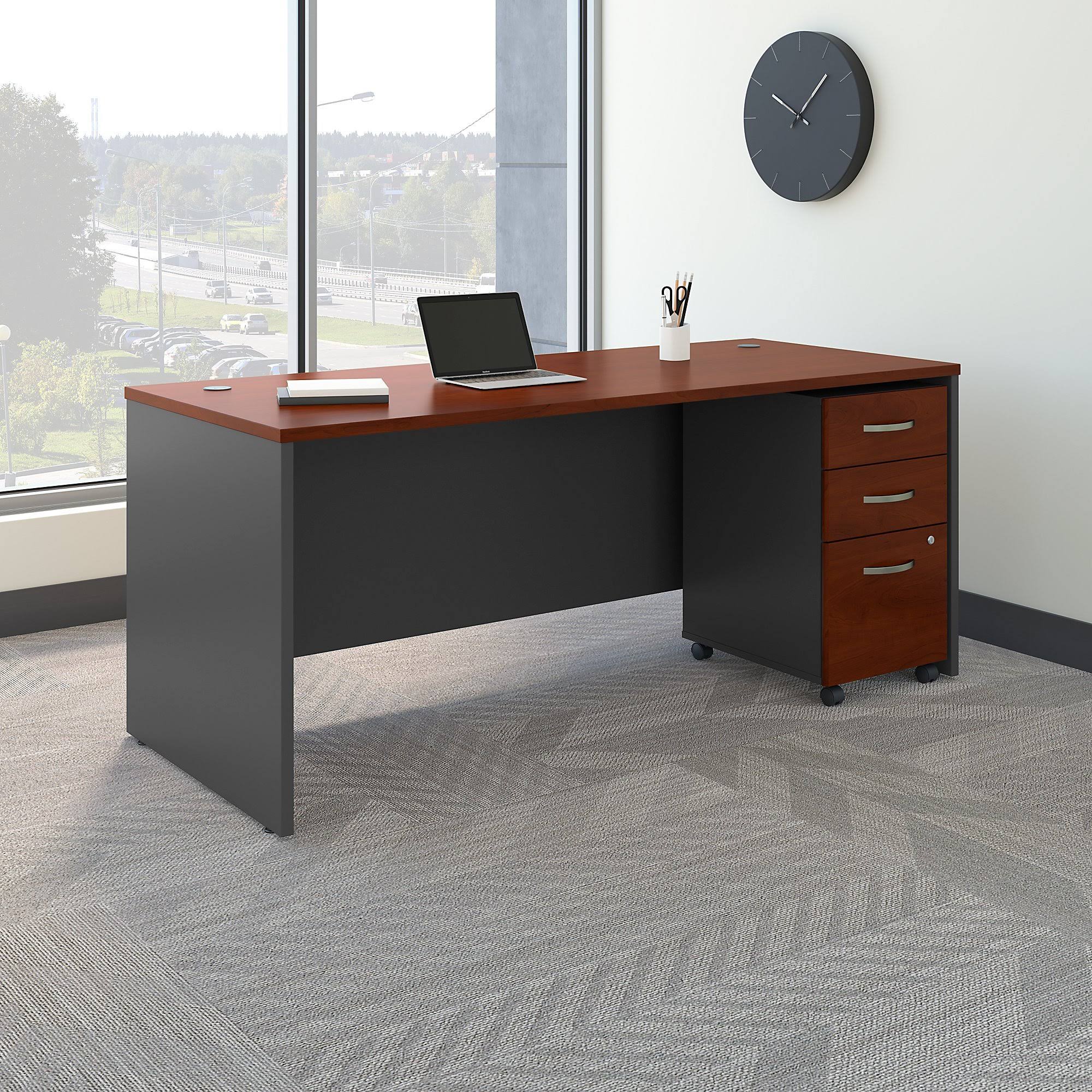 Bush Business Furniture Series C Office Desk with Mobile File Cabinet, 72w x 30D, Hansen Cherry