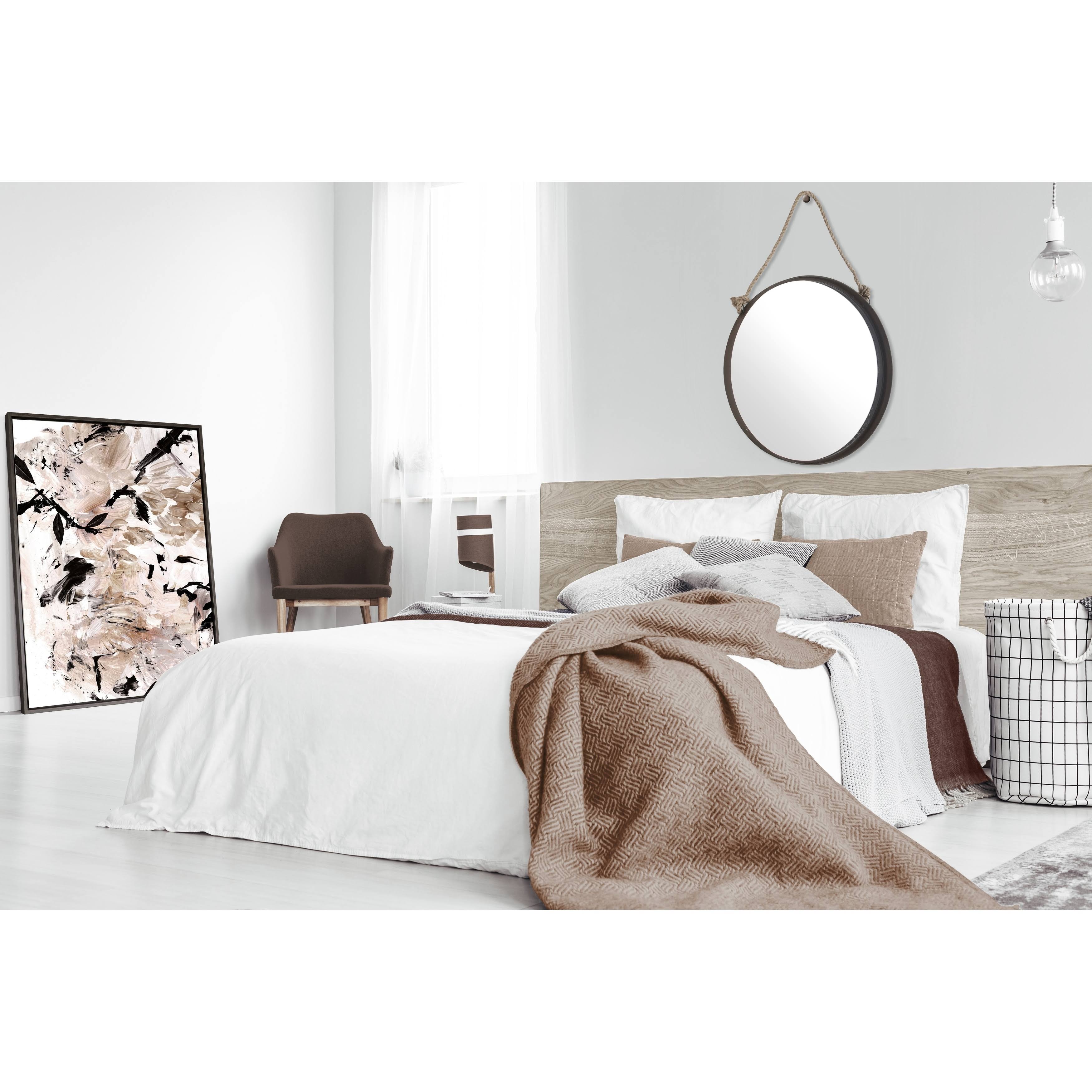 Mirrorize Framed Decorative 24x22 Diameter Round Rope Hanging Mirror| Rustic Brown| Vanity,Hallway,Bathroom, Bedroom| Medium Mir