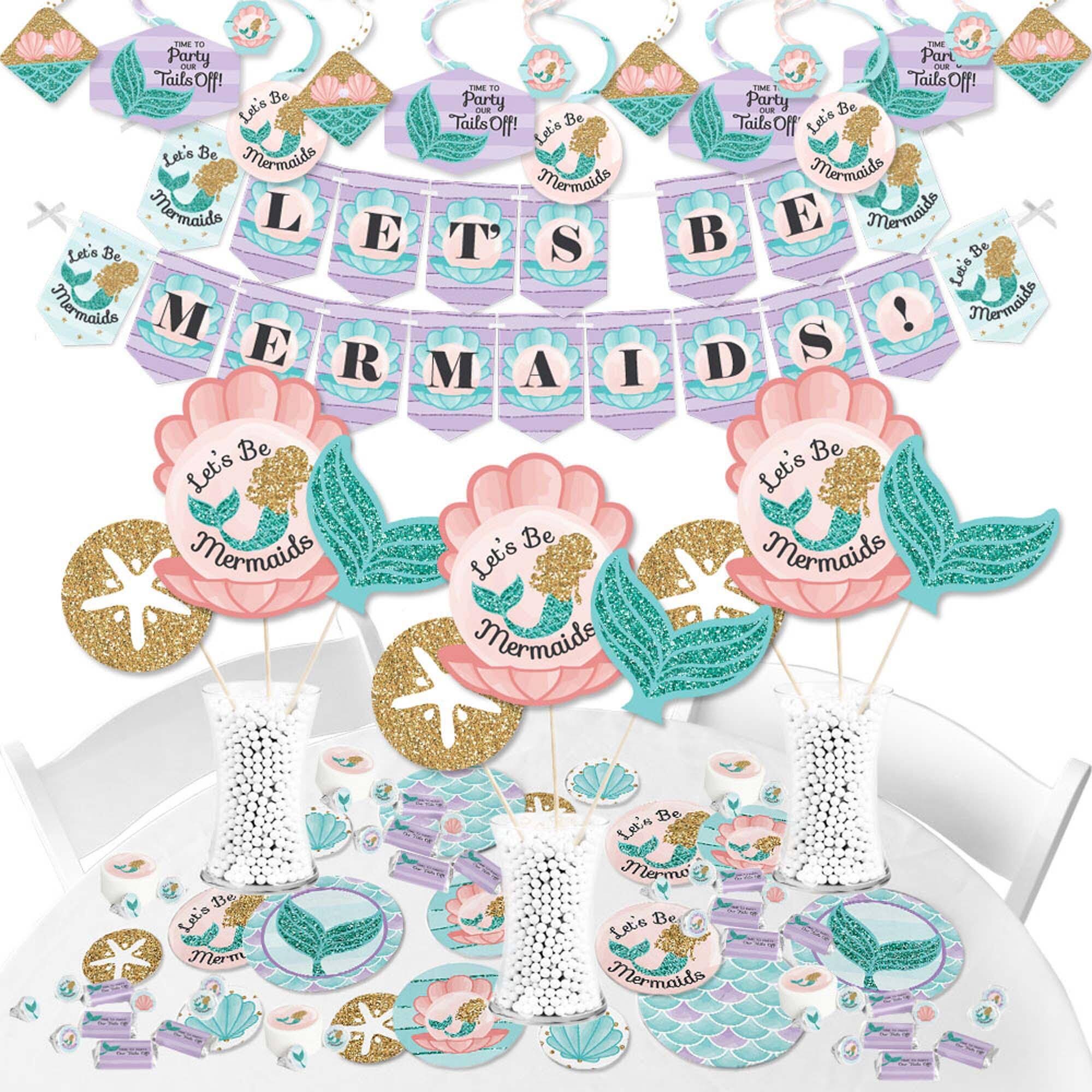 Big Dot of Happiness - Let's Be Mermaids - Baby Shower or Birthday Party Supplies - Banner Decoration Kit - Fundle Bundle