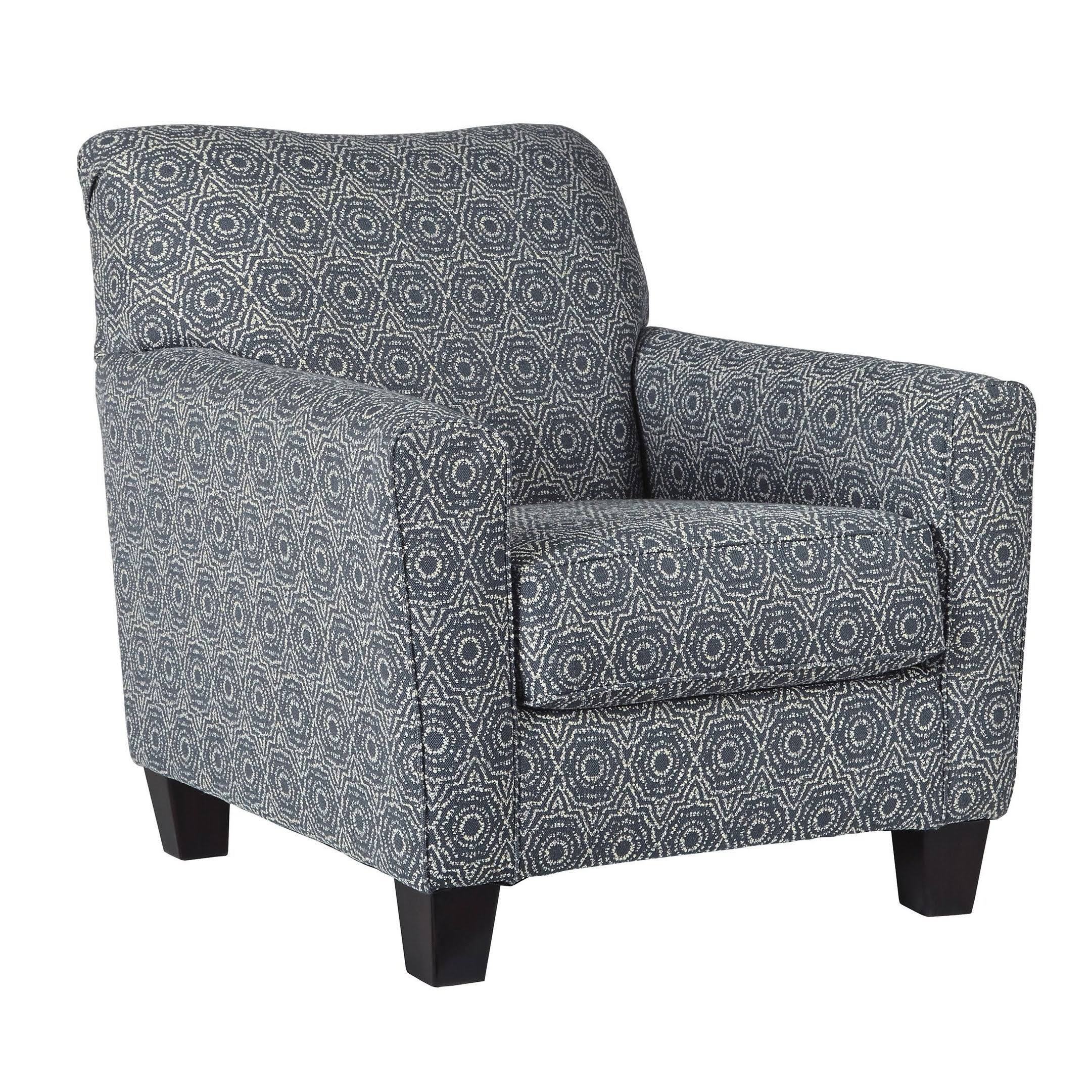 Benzara BM206461 Fabric Upholstered Wooden Accent Chair with Medallion Print Blue and White