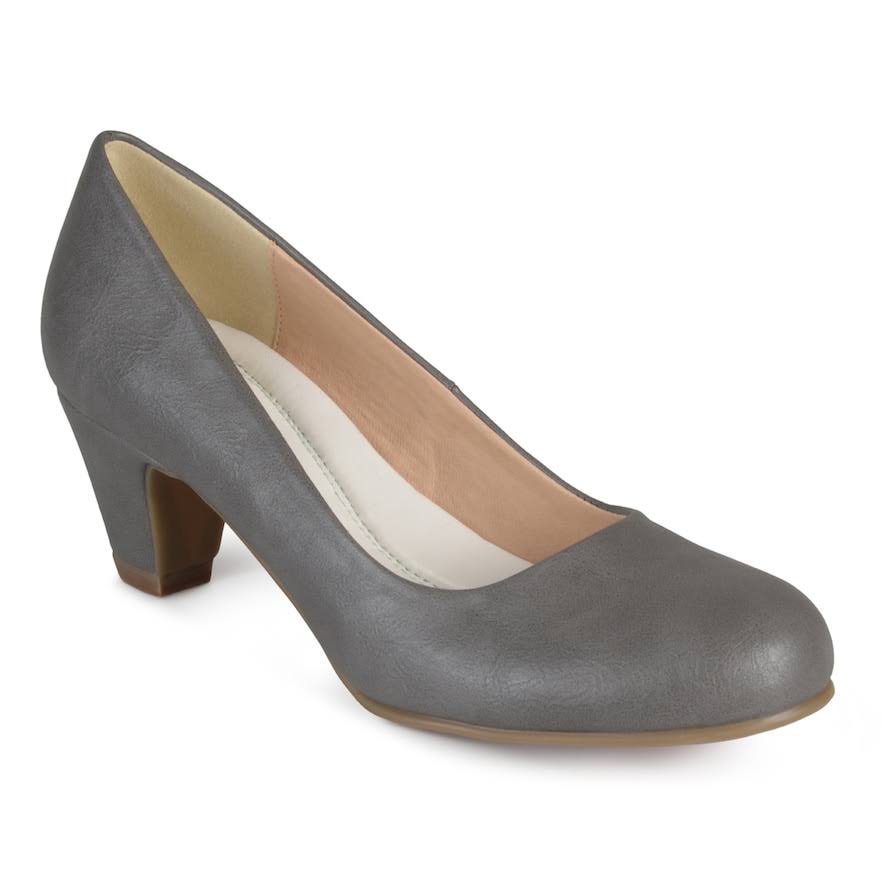Journee Collection Women's Faux Leather Classic Round Toe Pumps Shoes, Grey, 10